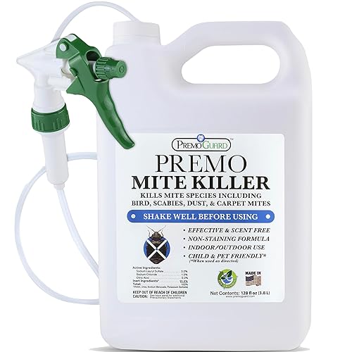 Premo Guard Mite Killer Spray - 128 Fl Oz - Fast Acting & 100% Effective - Child & Pet Safe Treatment for Dust, Spider, Rat, Mouse, Scabies Mites