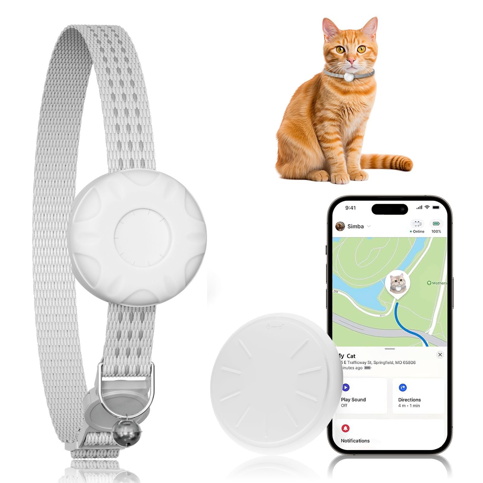 Cat Tracker,Pet Tracker for Cats (Only iOS),Waterproof Tracker Cat Collars with Safety Elastic Buckle,No Monthly Fee,Works with 