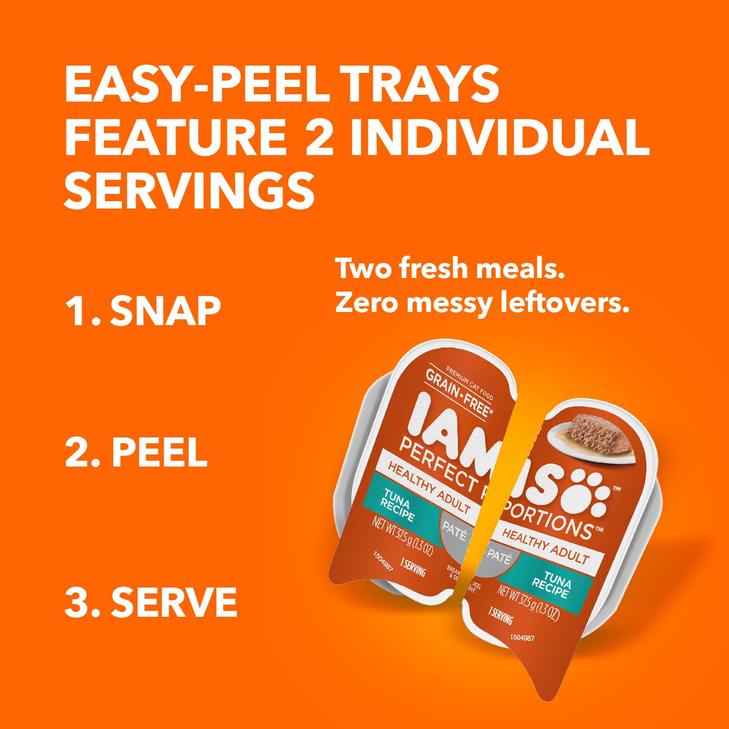 IAMS Perfect Portions Healthy Adult Grain Free Wet Cat Food Pat  , Tuna Recipe, 2.6 oz. Easy Peel Twin-Pack Trays (24 Count, 48