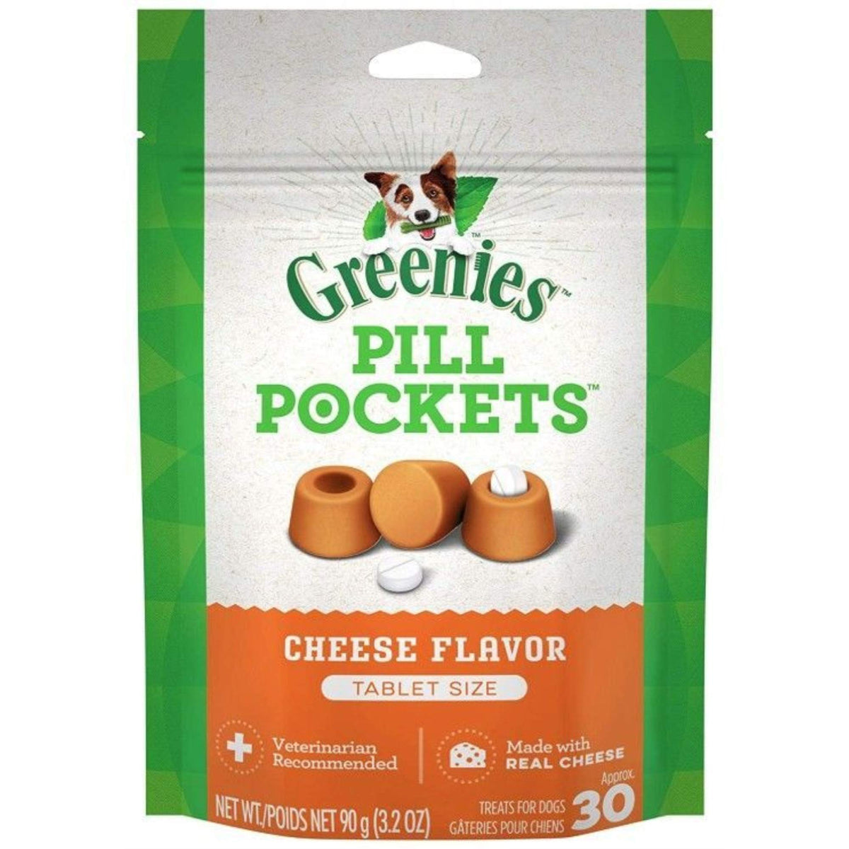 Greenies Pill Pockets Cheese Flavor Tablet Size Natural Soft Dog Treats, 3.2 Oz., Count Of 30