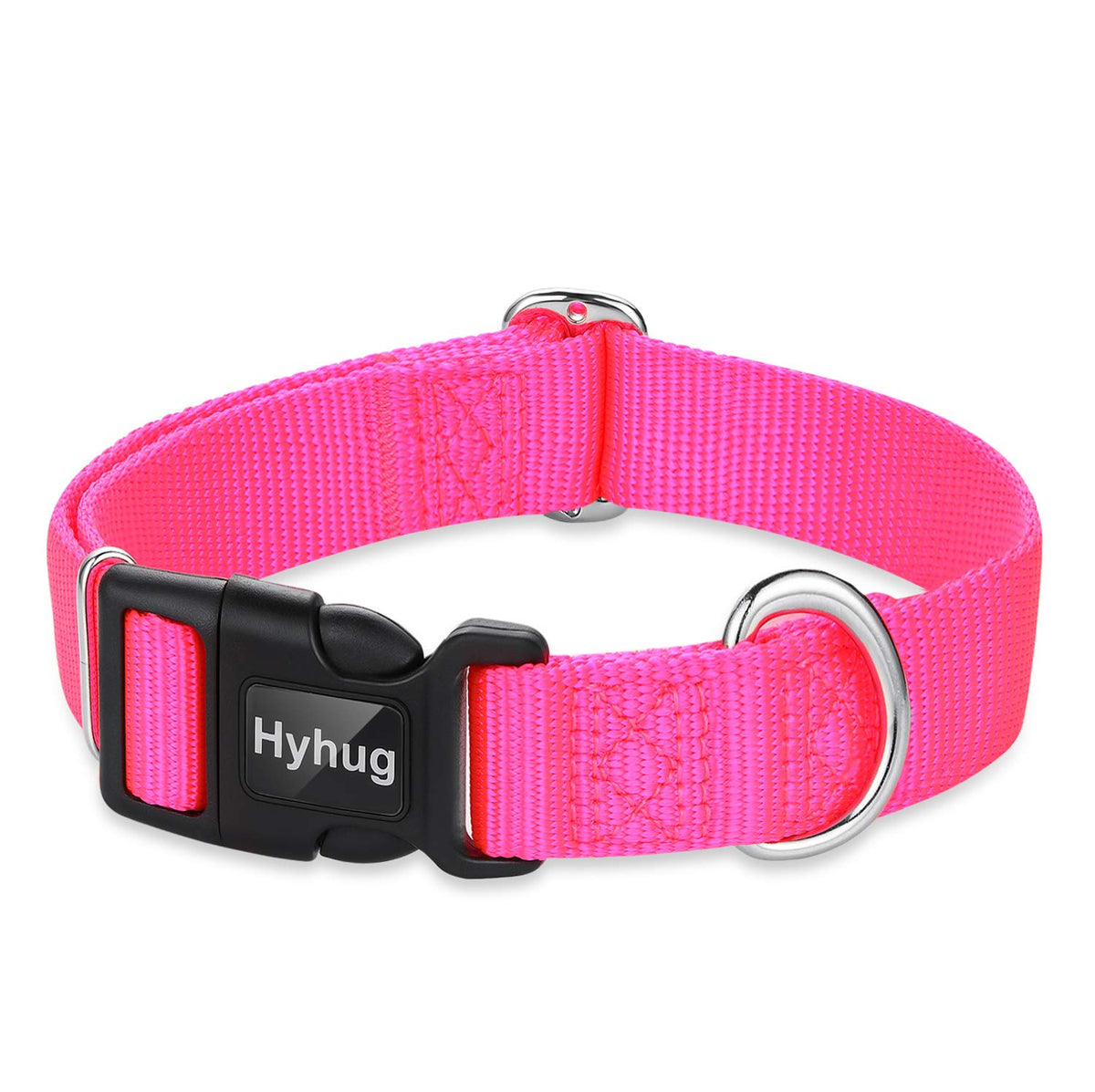 Hyhug Pets Classic Regular Heavy Duty Nylon Dog Collar With Easy To Put On & Off Buckle. (Small, Hot Pink)