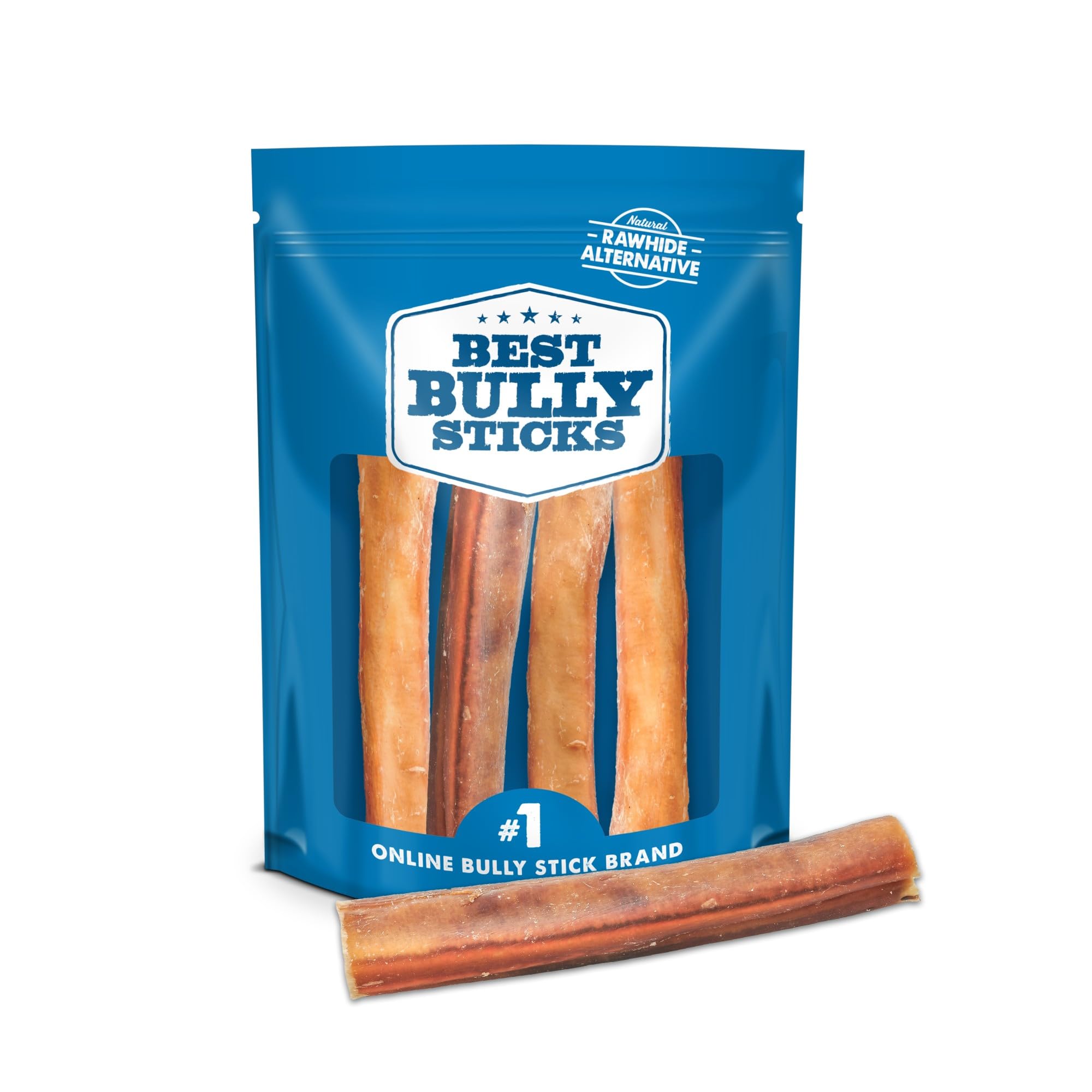 Best Bully Sticks Natural Jumbo Bully Sticks for Large Dogs - 6 Inch, 4 Count (Pack of 1) - 100% Free-Range Grass-Fed Beef, Sing