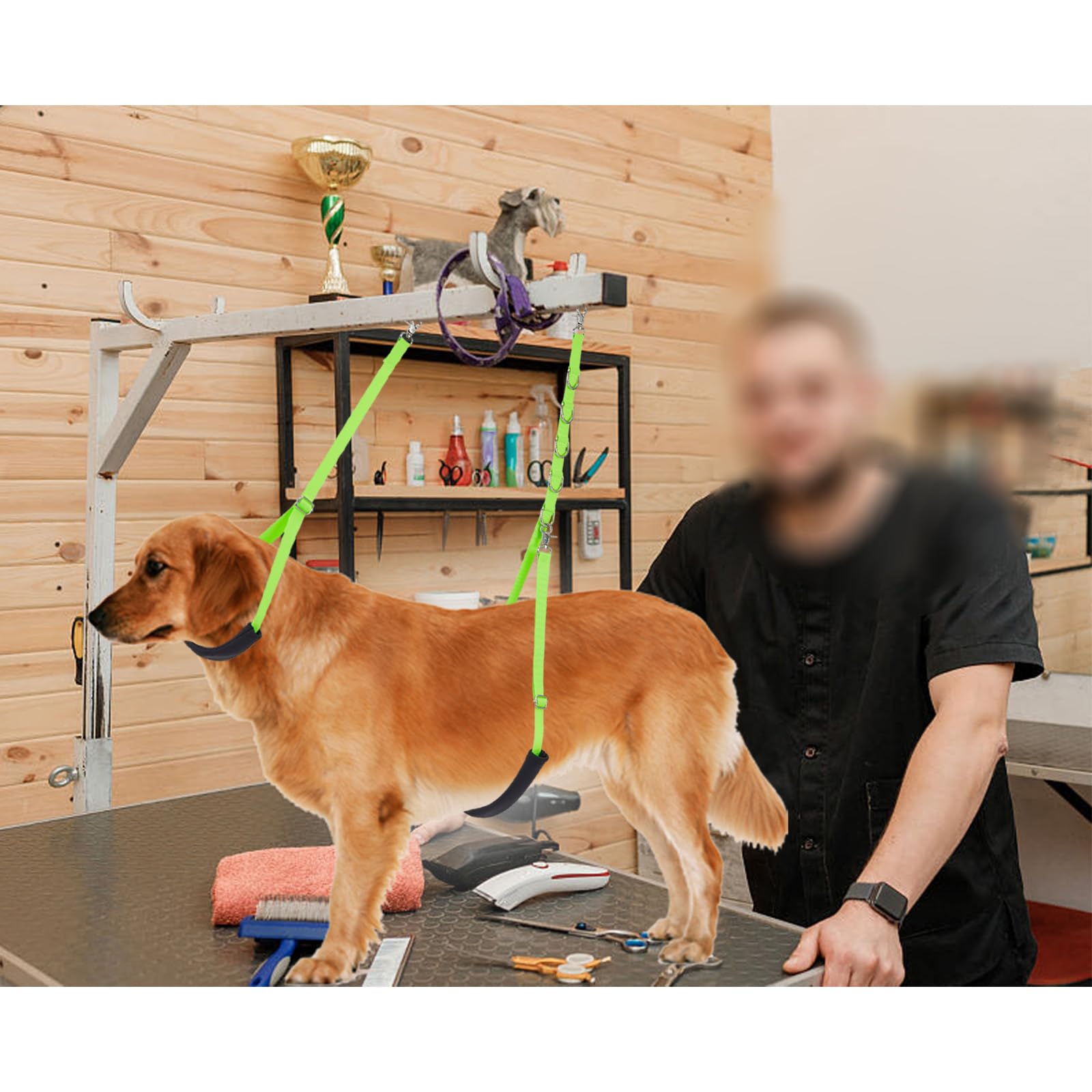 Dog Grooming Belly Straps Green Pet Grooming Supplies 3 Sets Professional Dogs Belly Band Pets Dogs Groomer Extension Strap Tabl