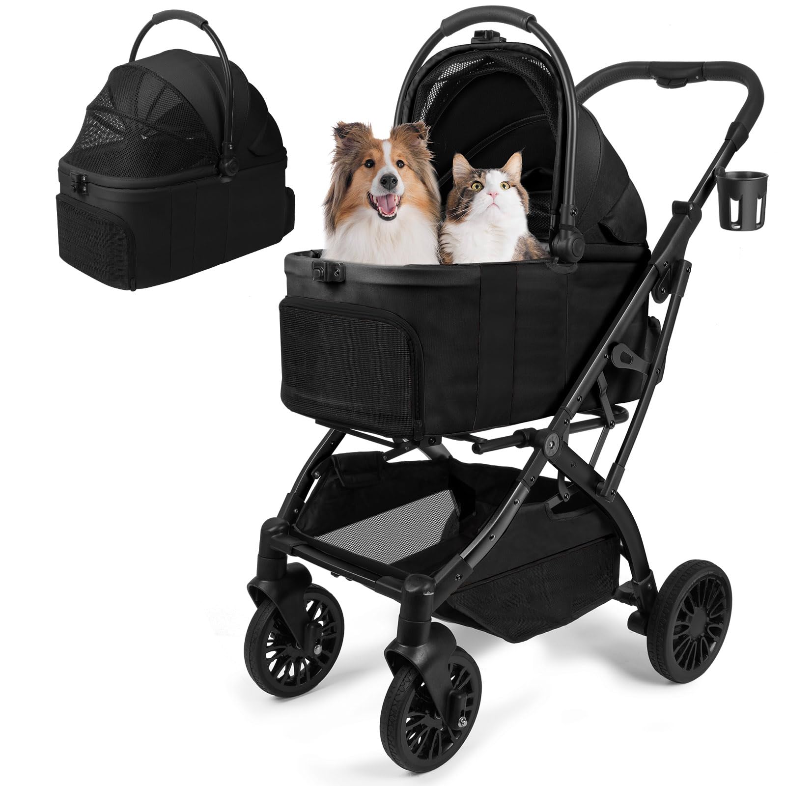 Small Dog Stroller, Pet Stroller for Small Dogs, 5-in-1 Dog Strollers - Fold All in One Without Detaching Carrier, Pet Strollers