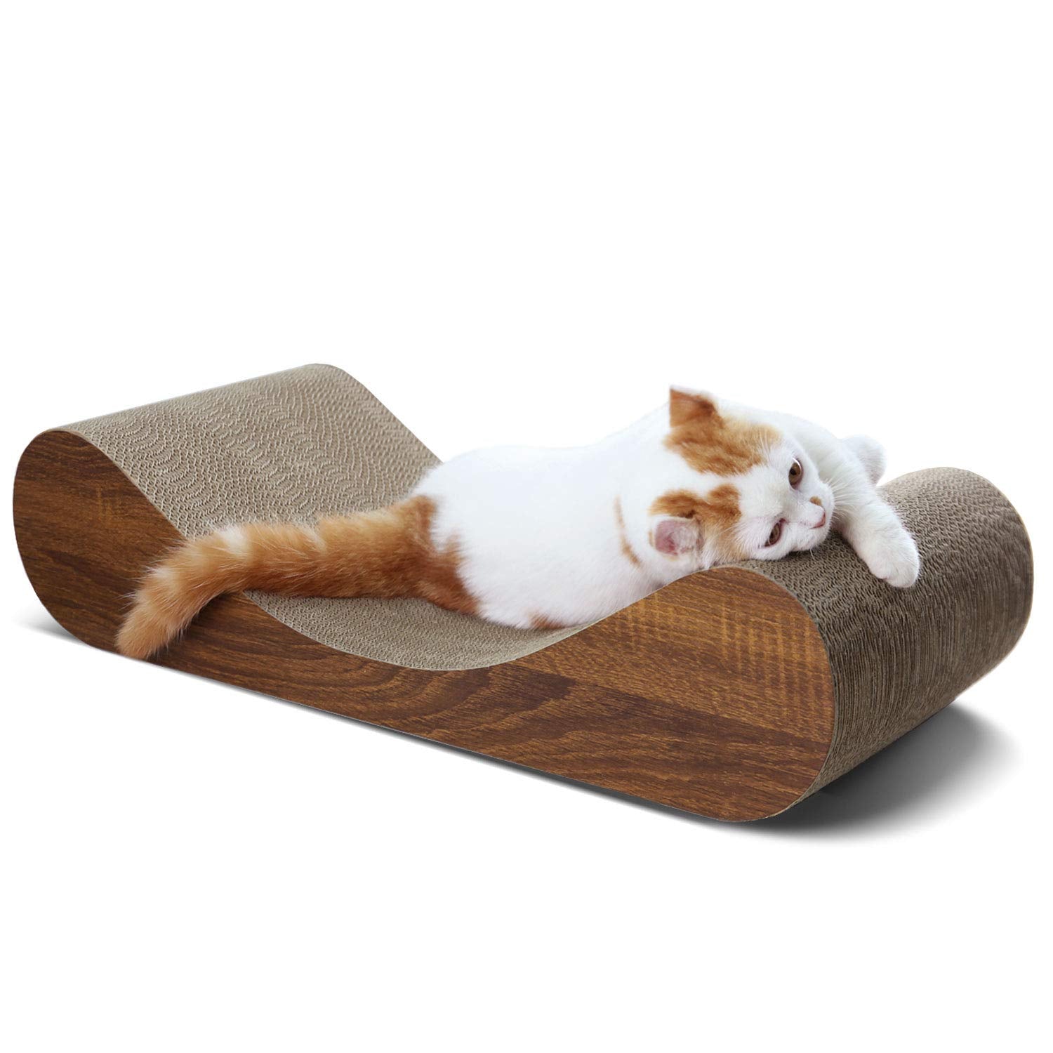Fluffydream Cat Scratcher Cardboard, Scratching Pad House Bed Furniture Protector, Infinity Shape, Curved (Wood, Bone)