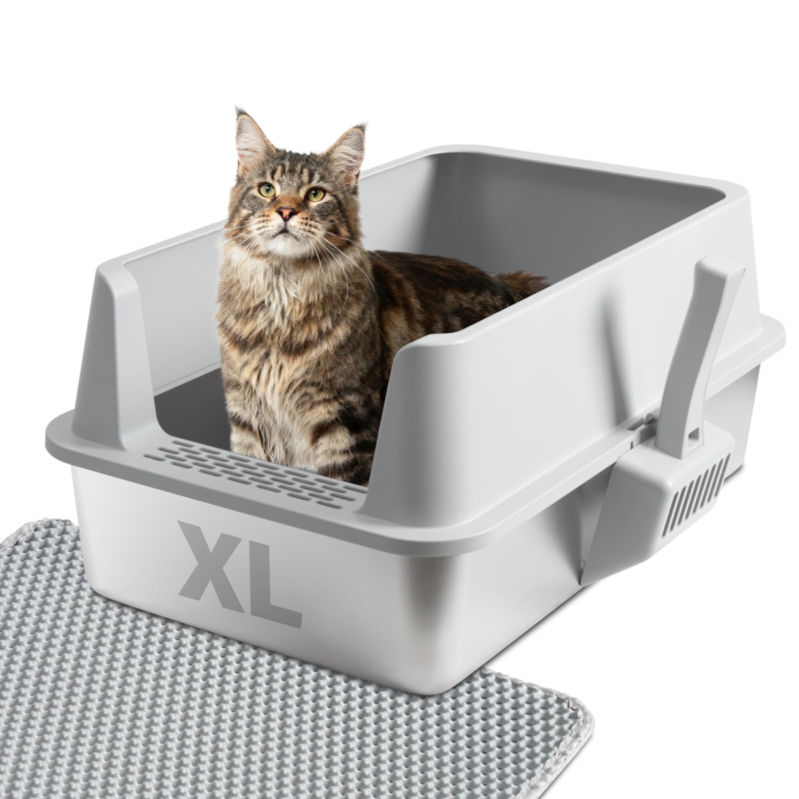 Stainless Steel Cat Litter Box with Lid, Large Metal Litter Box Stainless Steel with Mat & Scoop, Odor-Free/Anti-Leakage & Non-S