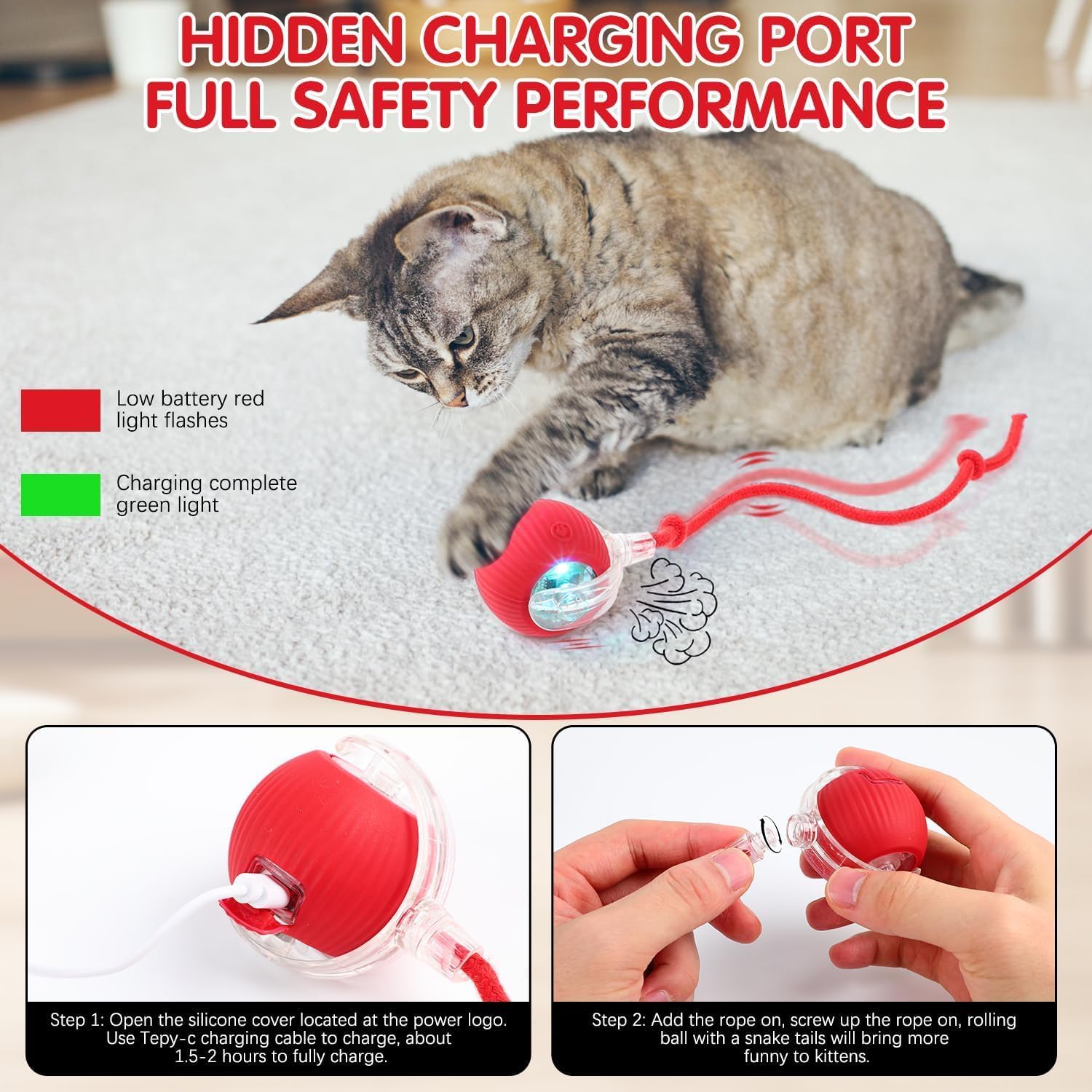 Blueypet Automatic Interactive Rolling Cat Toys Ball For Indoor- Rechargeable Activate Dog Pet Toy For Indoor, Self-Playing Auto