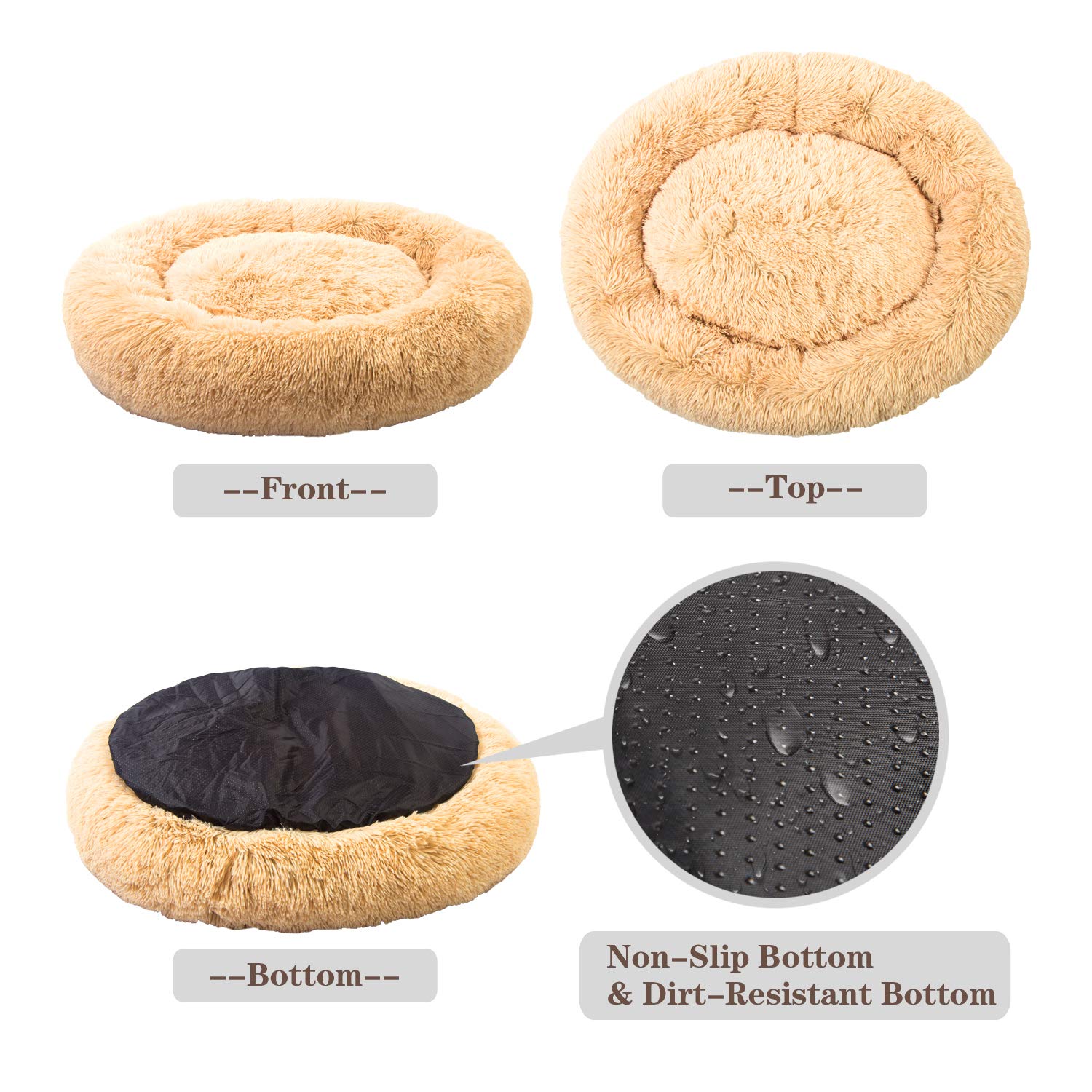 MFOX Calming Dog Bed (L/XL/XXL/XXXL) for Medium and Large Dogs Comfortable Pet Bed Faux Fur Donut Cuddler Up to 15/30/50/100lbs