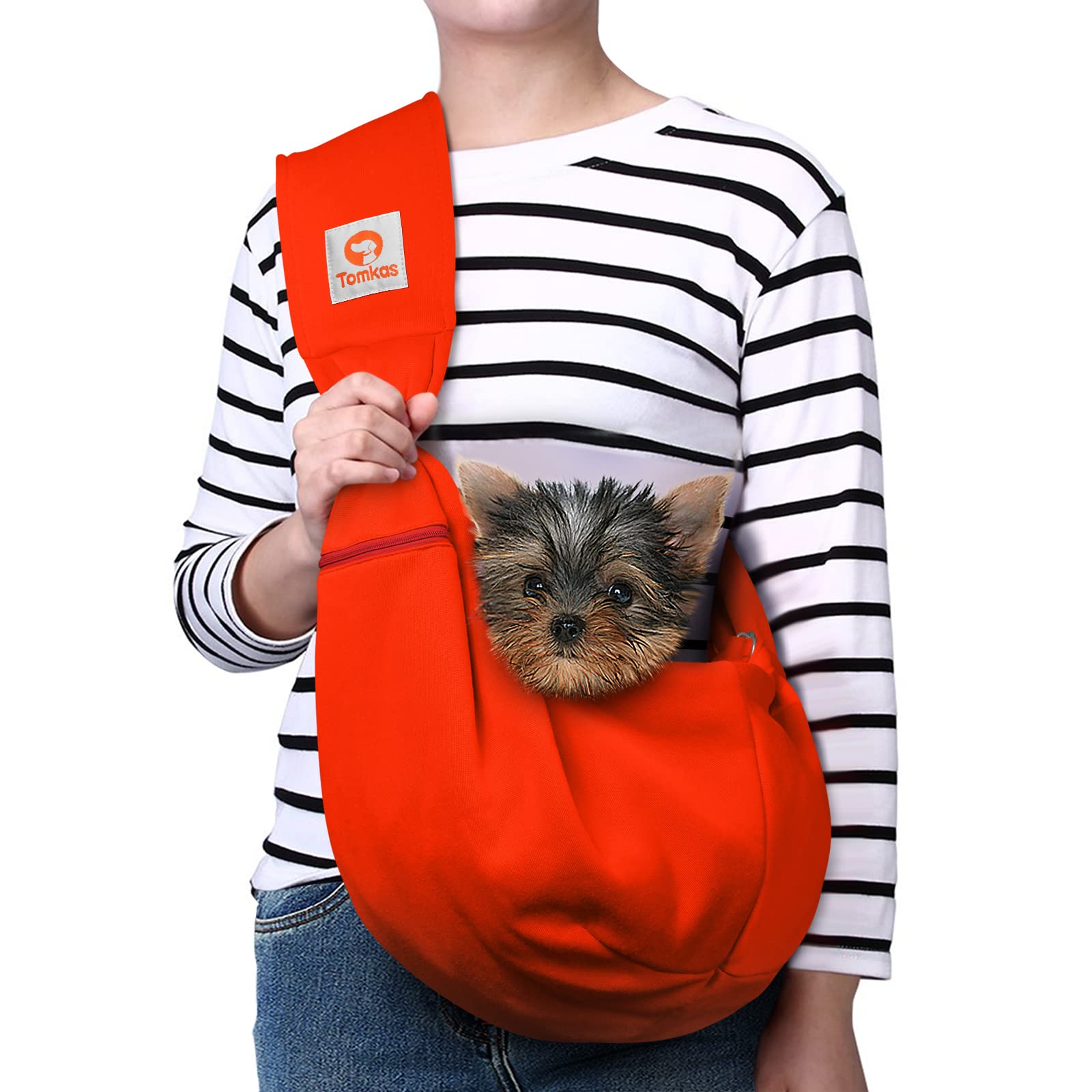 Tomkas Small Dog Sling Carrier - Adjustable Strap & Zip Pocket - for 3-10 lbs Pets(Red)