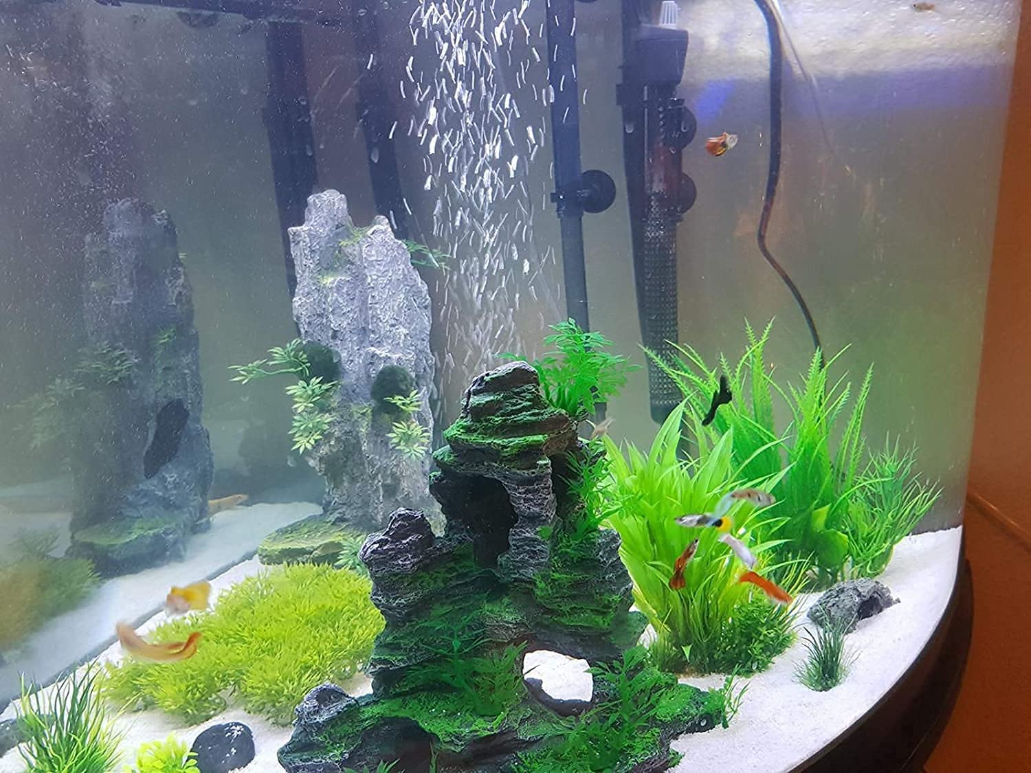 Saim Aquarium Mountain View Stone Ornament, Artificial Mountain Hill View Stone Rock Cave Aquarium Decorations Fish Tank Decor For Betta Cichlids Hideaway Cave, Hermit Crab Hideout - Large