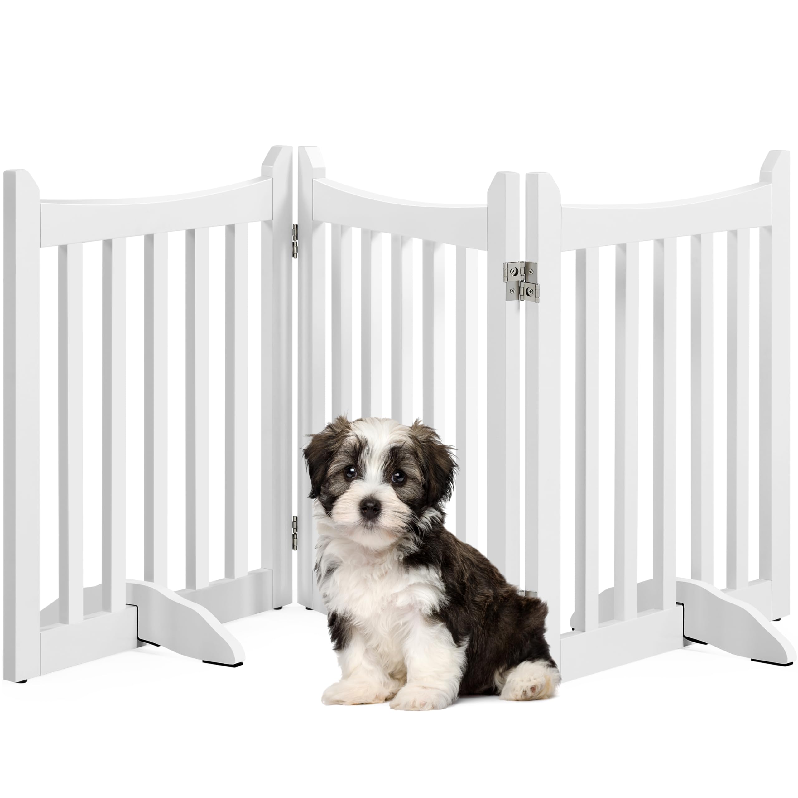 Yaheetech 24  H Freestanding Pet Gate for Dogs Wooden Dog Gates for Hallway, Doorway Collapsible Indoor Pet Fence with Support F