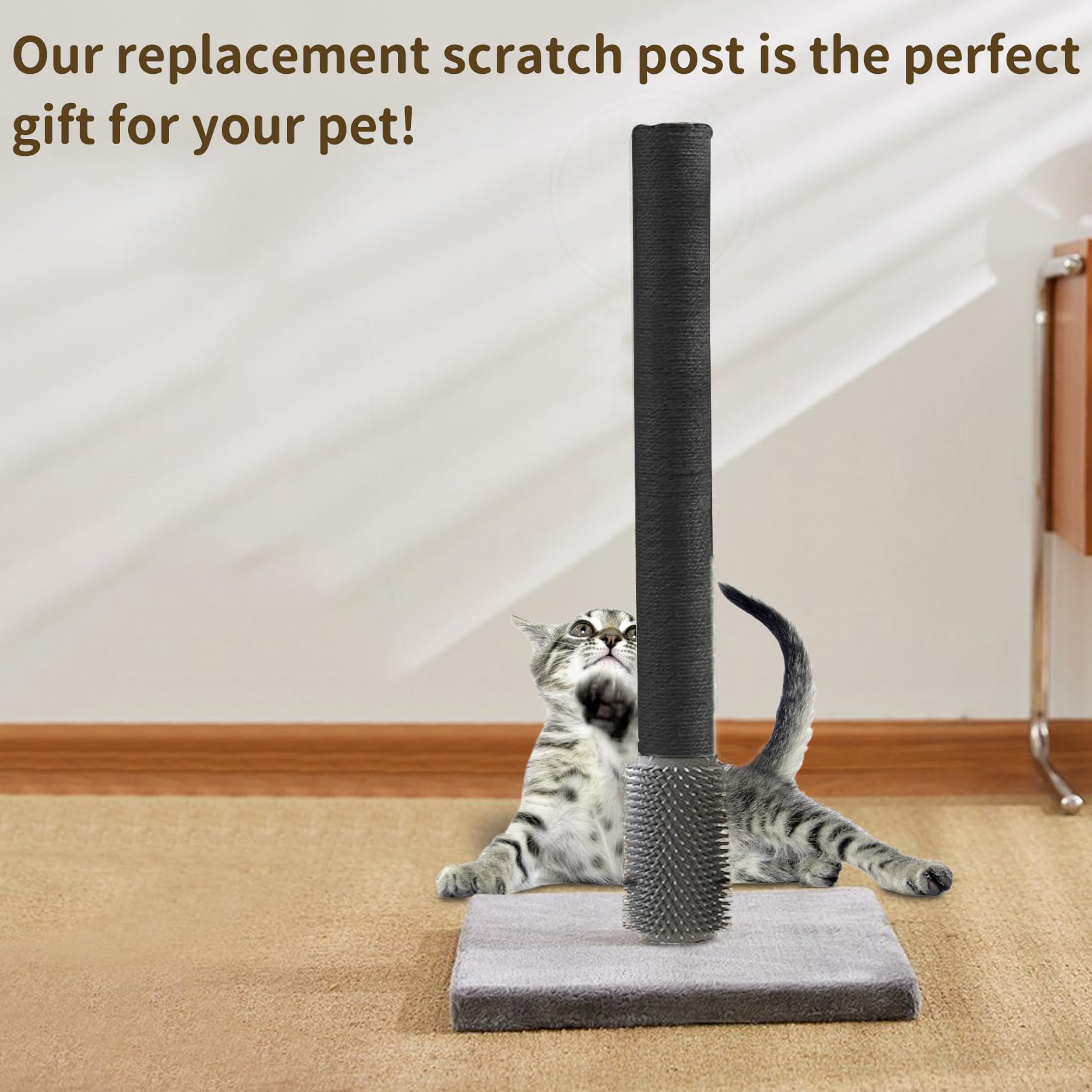 Fhiny 2Pcs Cat Scratching Post Replacement, 15.7Inch M8 Natural Sisal Cat Scratch Post With Cat Self Groomer Refill Pole Parts K