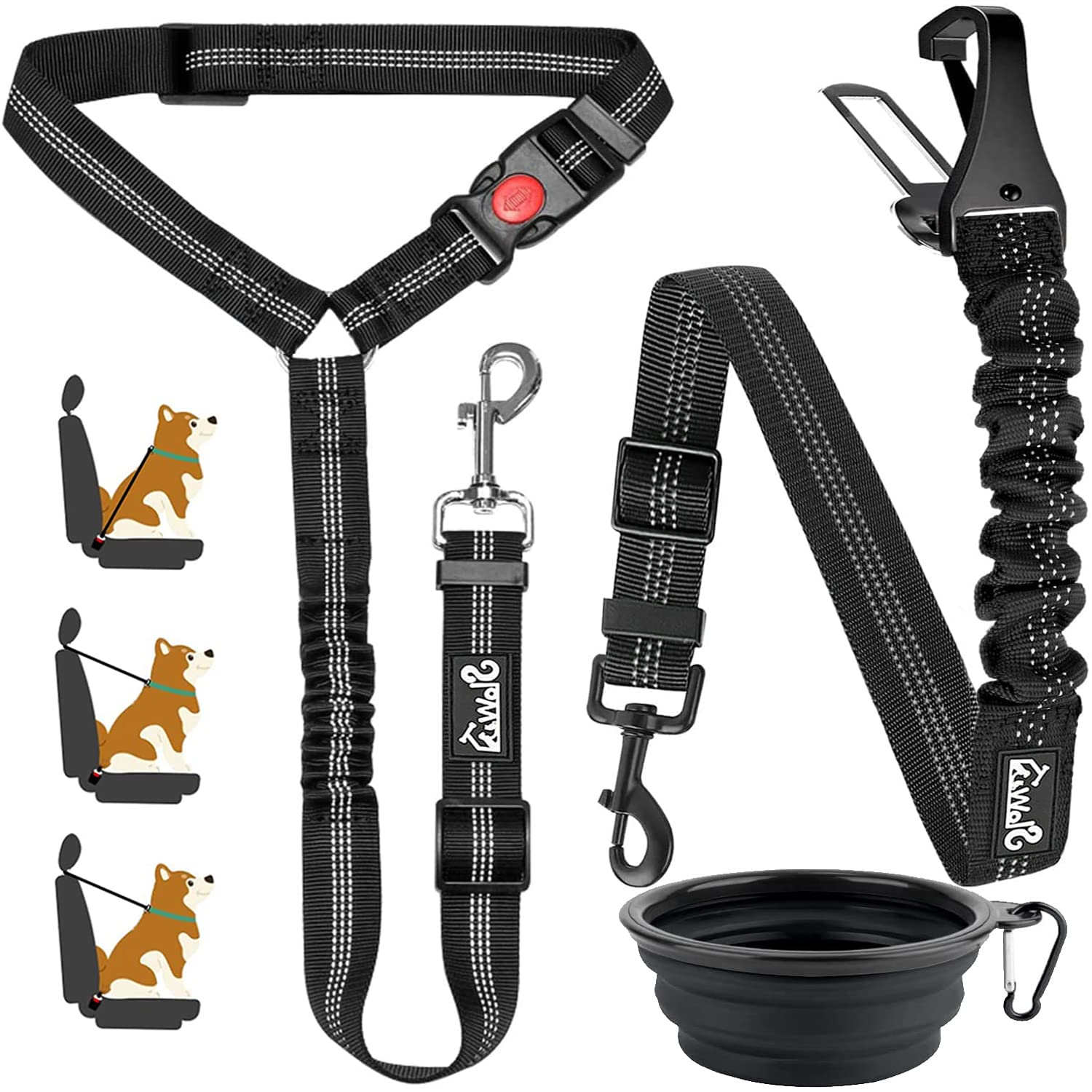 Lukovee Dog Seatbelt Leash For Cars, 2 Pack Pet Safety Car Seat Belt With Adjustable Buckle & Reflective Bungee, Connect Dog Har