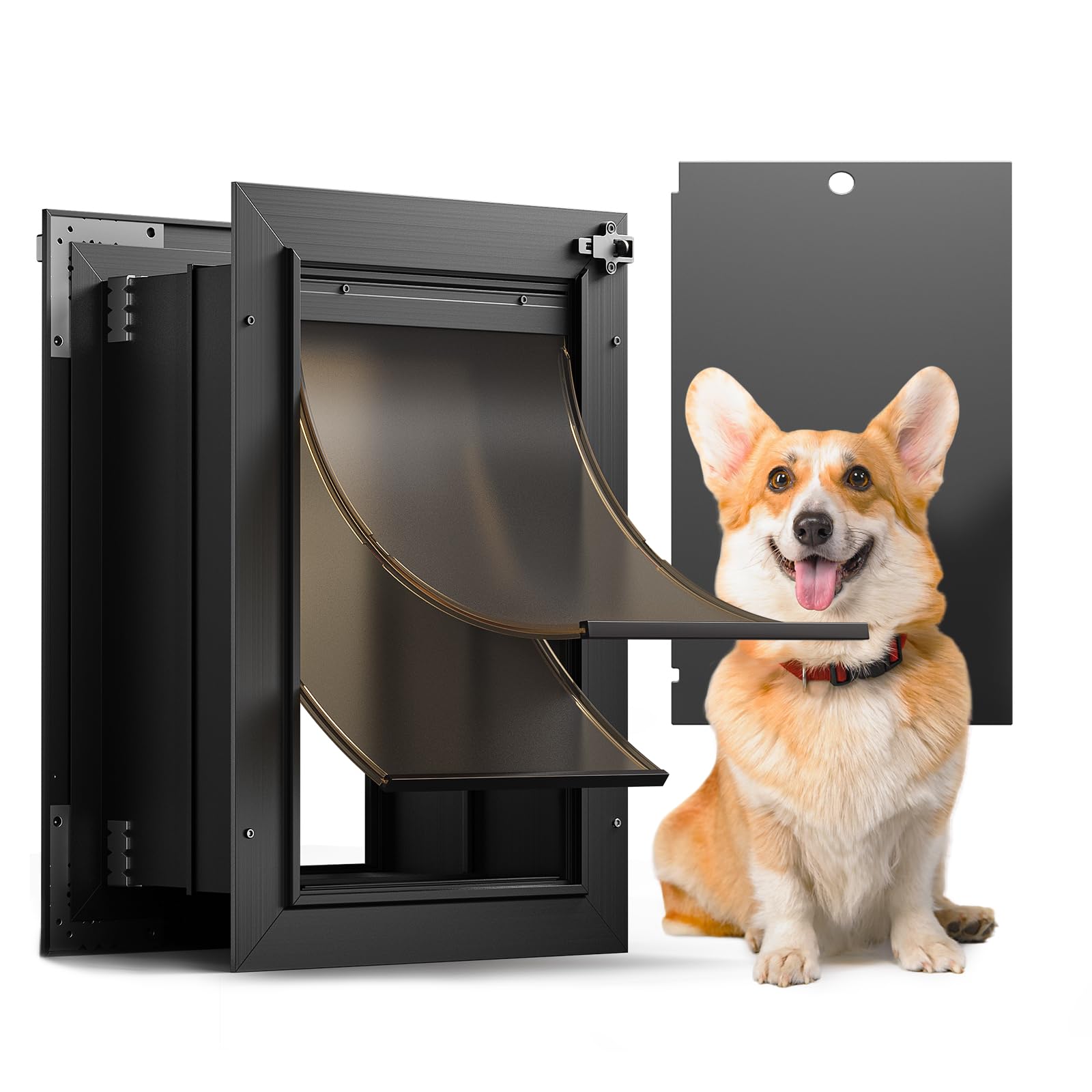 Doggy Door, All Aluminum Dog Door For Wall, Medium Doggie Pet Door, With Closing Panel, 2 Magnetic Flaps Energy Efficient, Wide 