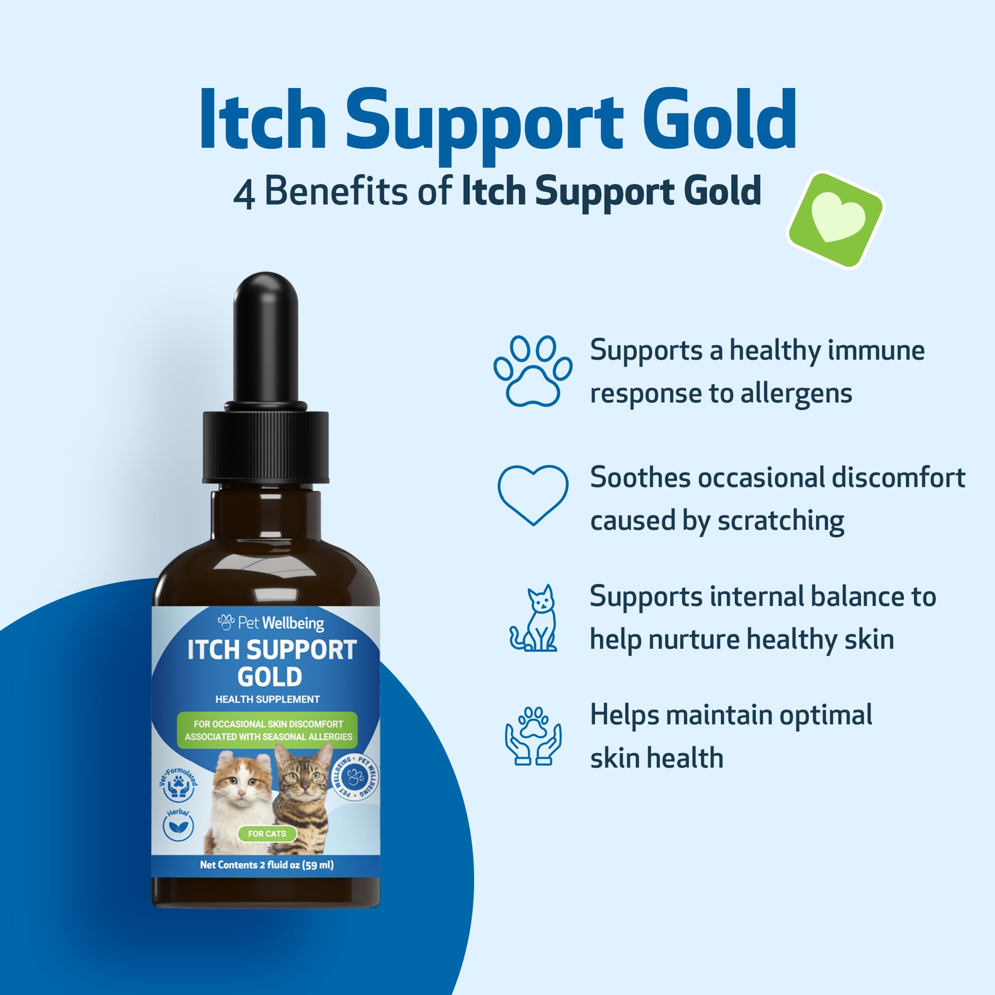 Pet Wellbeing Itch Support Gold for Cats - Occasional Itching, Scratching, and Hot Spots, Environmental and Seasonal Allergies,