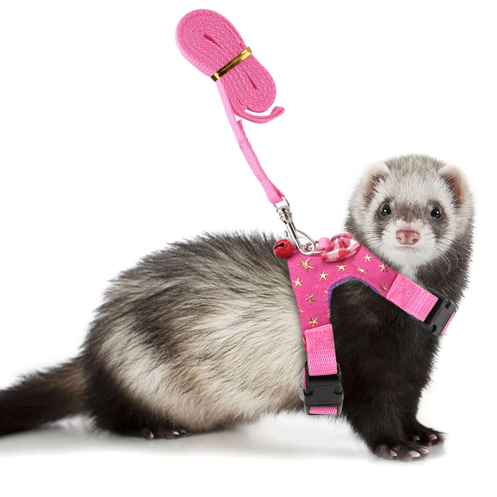 Wontee Small Pet Harness Vest and Leash Set with Bowknot and Bell Decor for Gerbil Guinea Pig Squirrel Kitten Outdoor Walking (S