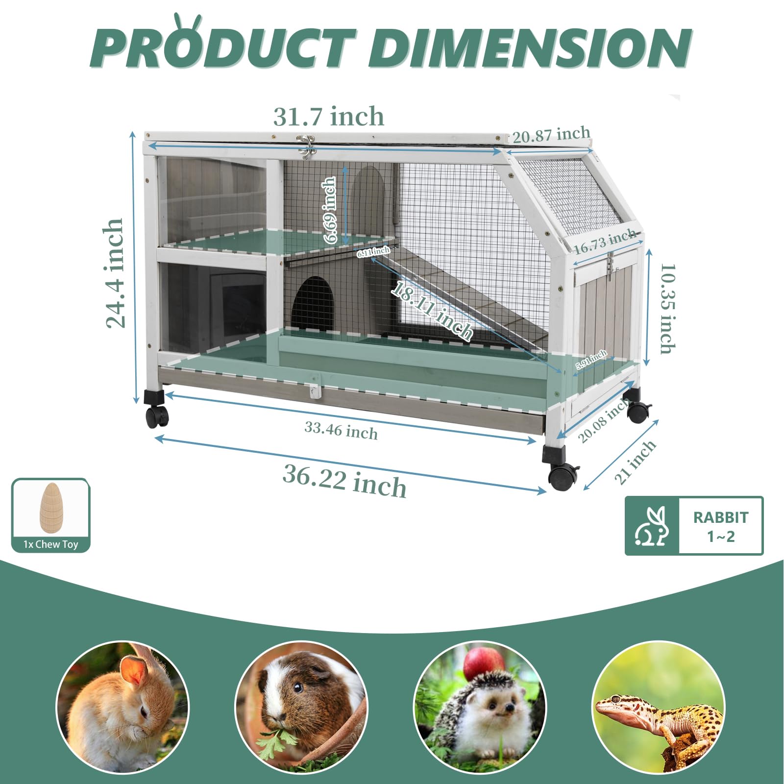 Gowoodhut Indoor Rabbit Hutch - 36''L Outdoor Wooden Bunny Hutch With Wheels Rabbit Cage Guinea Pig Cages Removable Pull Out Tra