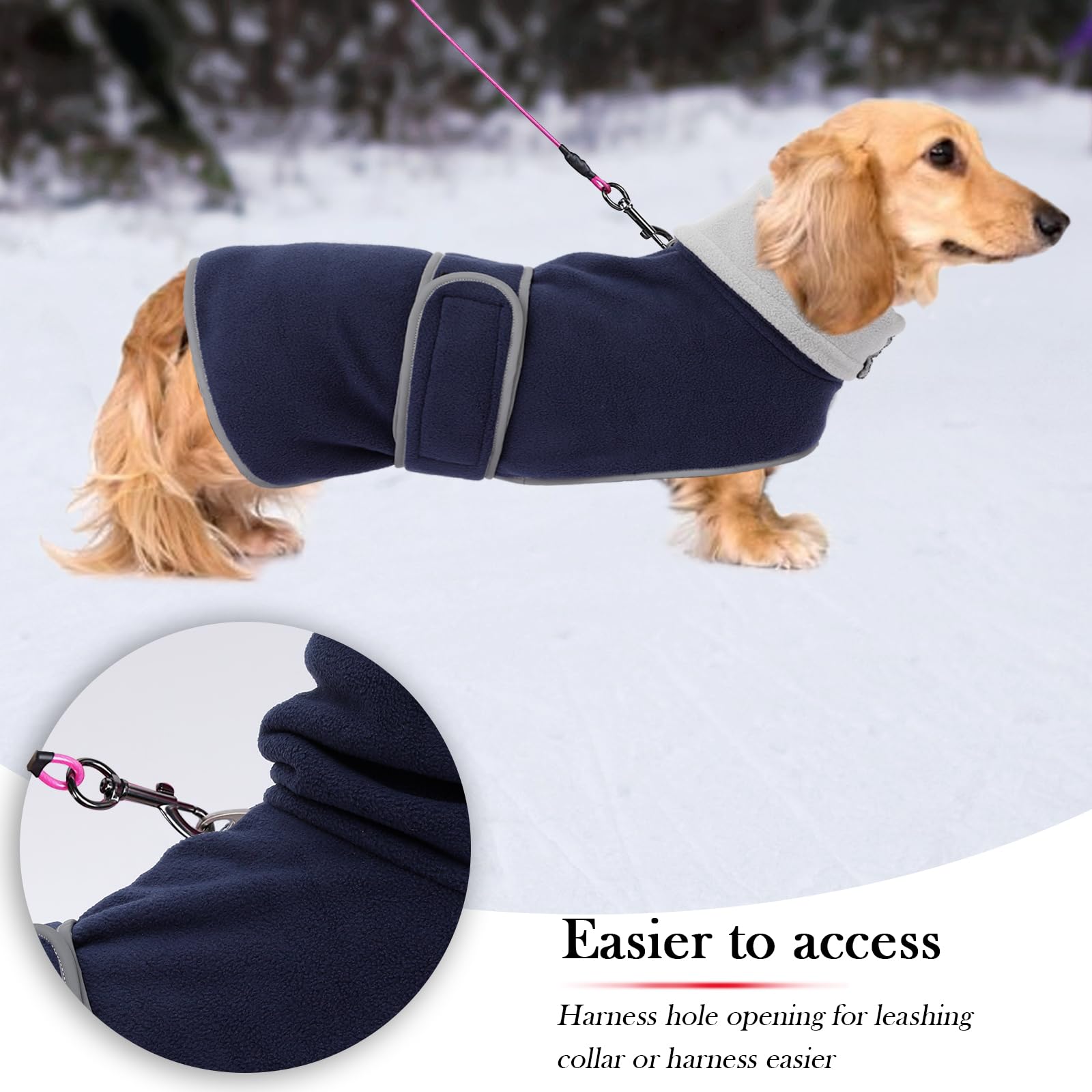Dog Jacket, Dog Coat Perfect For Dachshunds, Dog Winter Coat With Padded Fleece Lining And High Collar, Dog Snowsuit With Adjustable Bands-Navy-Xl