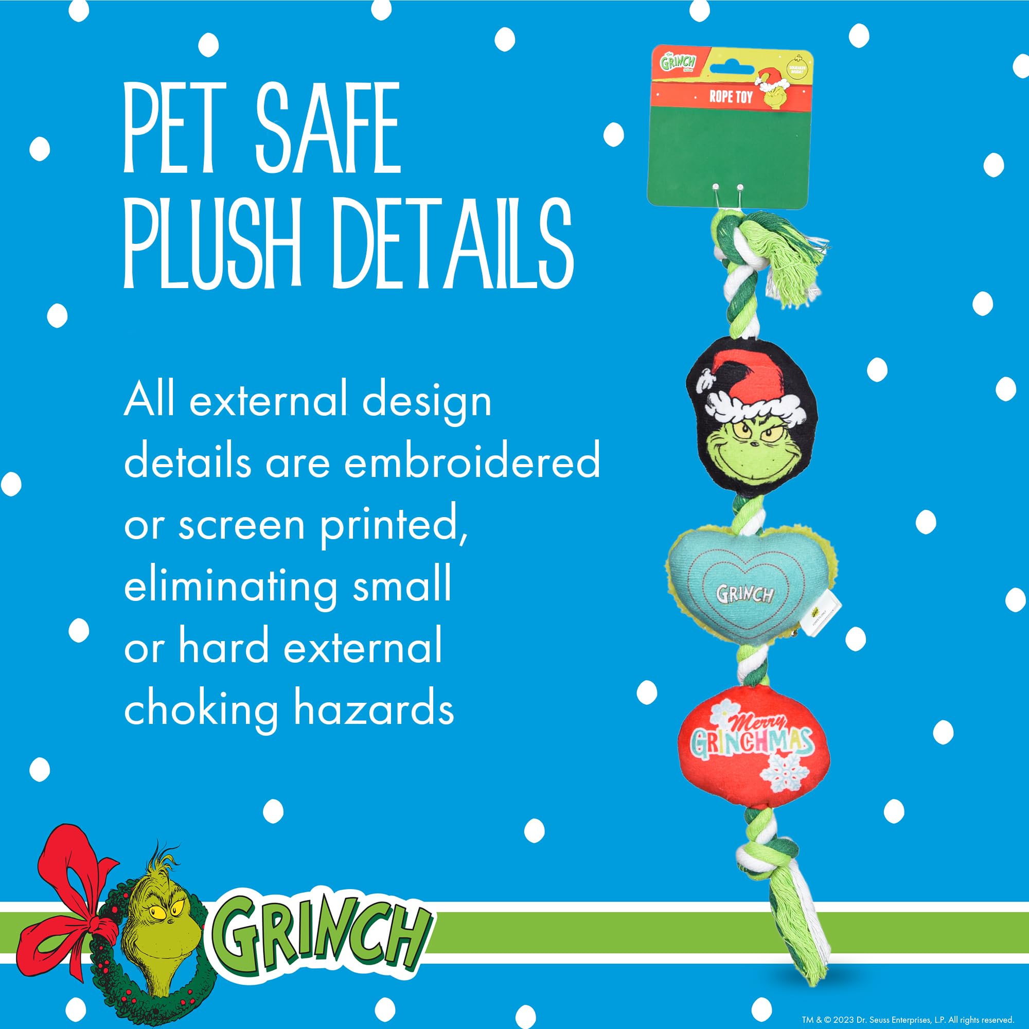 Dr. Seuss For Pets How The Grinch Stole Christmas 14” Grinch Rope Toy For Dogs | Squeaky Dog Toys, Rope Dog Toys, Holiday Toys For Dogs, Pet Christmas Stocking Gifts | The Grinch Dog Toys