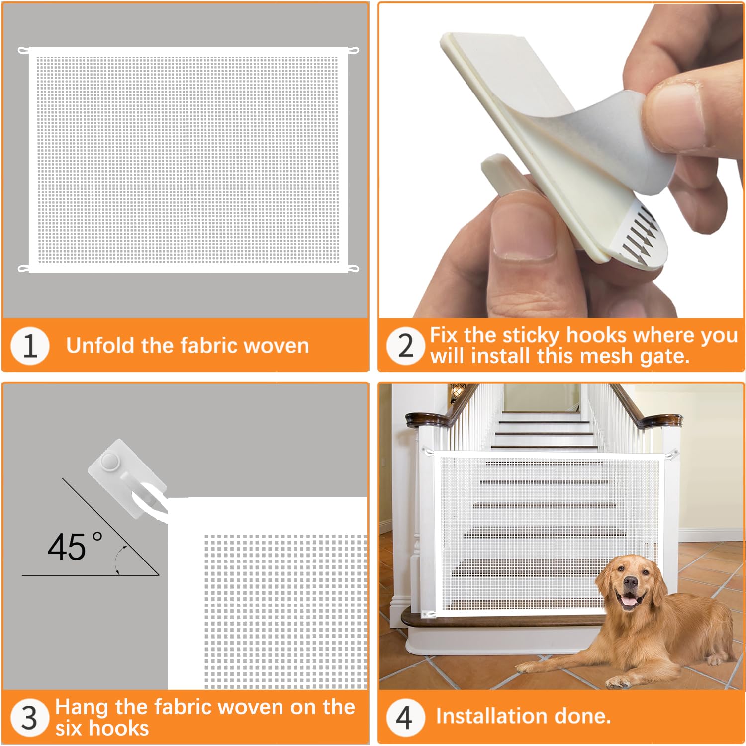 Cupount Mesh Baby & Dog Gate - Fits Openings Up to 36 Wide, 30 Tall - Indoor Safety Pet Gate for Stairs & Doorways (White, 3