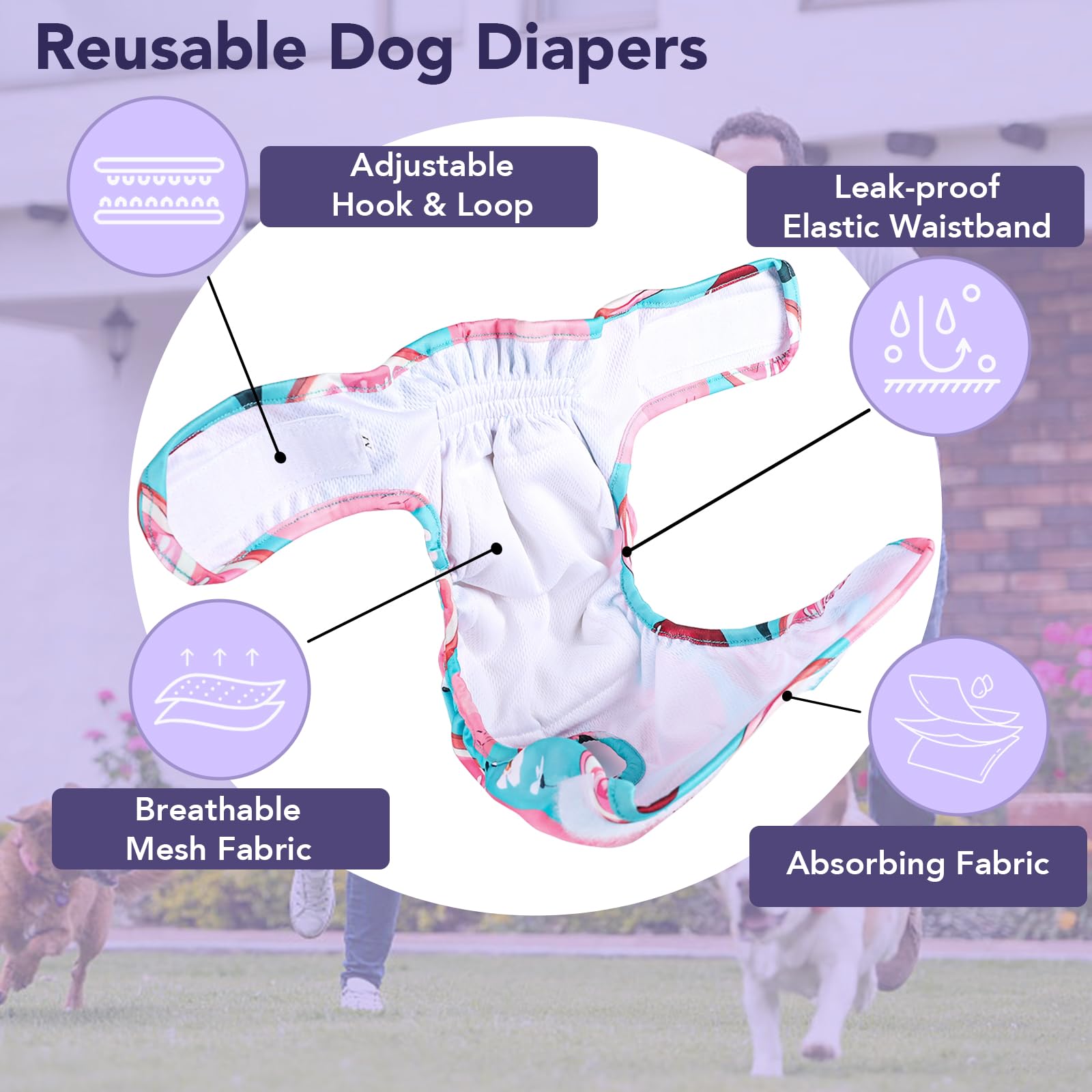Xpcare Reusable Dog Diapers - 4 Pack Absorbent, Leak-Proof For Female Dogs (X-Small)