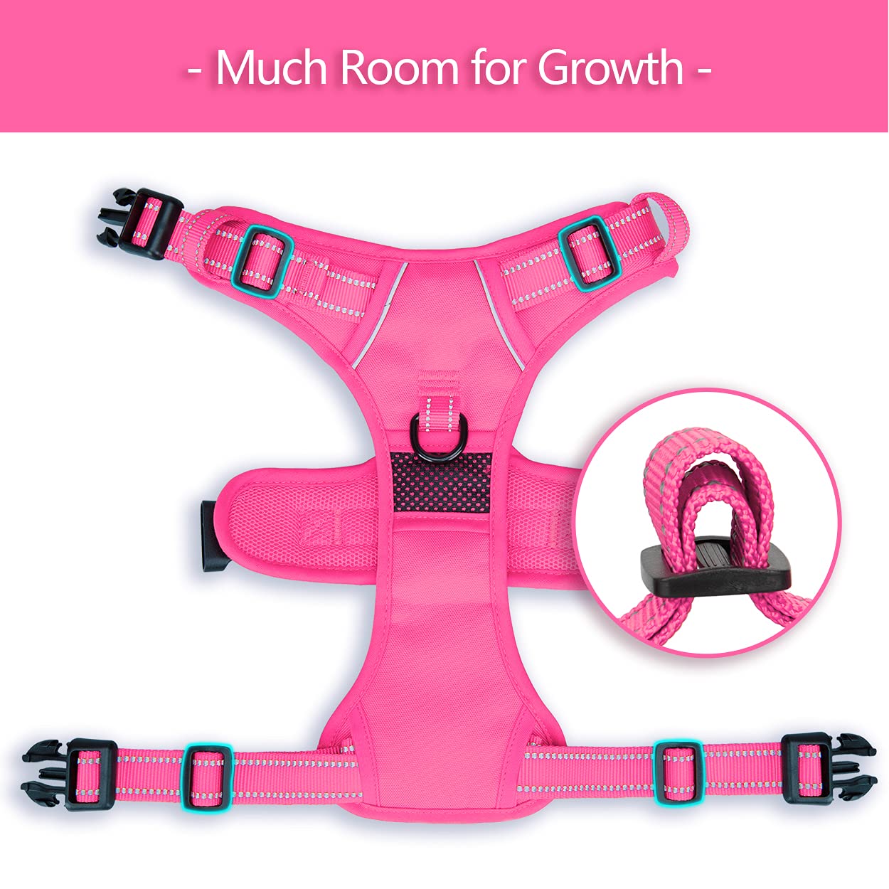 Poypet No Pull Dog Harness, No Choke Reflective Dog Vest, Adjustable Pet Harnesses With Easy Control Padded Handle For Small Medium Large Dogs(Pink Matching Trim,L)