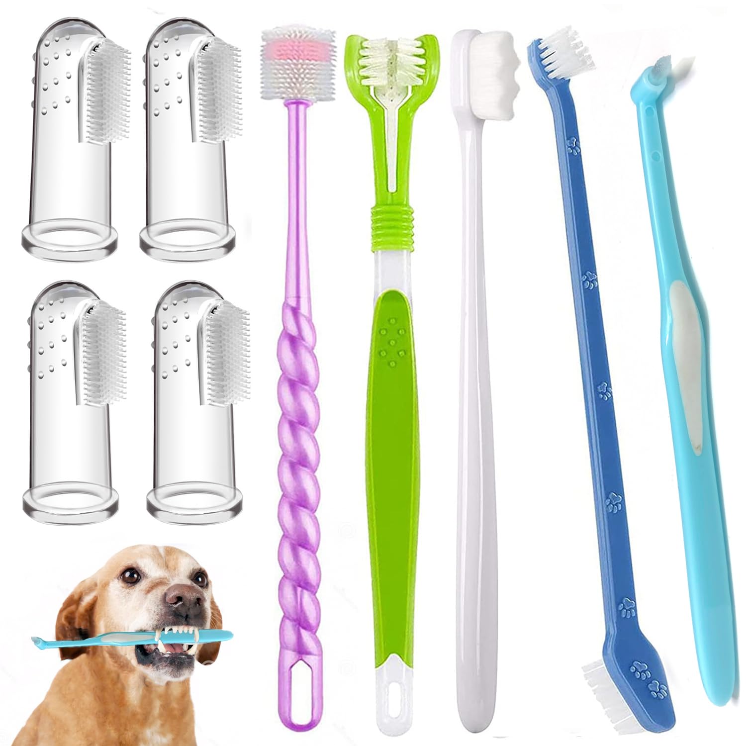 URMYONLY Dog Toothbrush, Finger Toothbrushes, 360 Degree Toothbrush, Triple Head Dog Toothbrushes, Double Head Toothbrush,Cleani