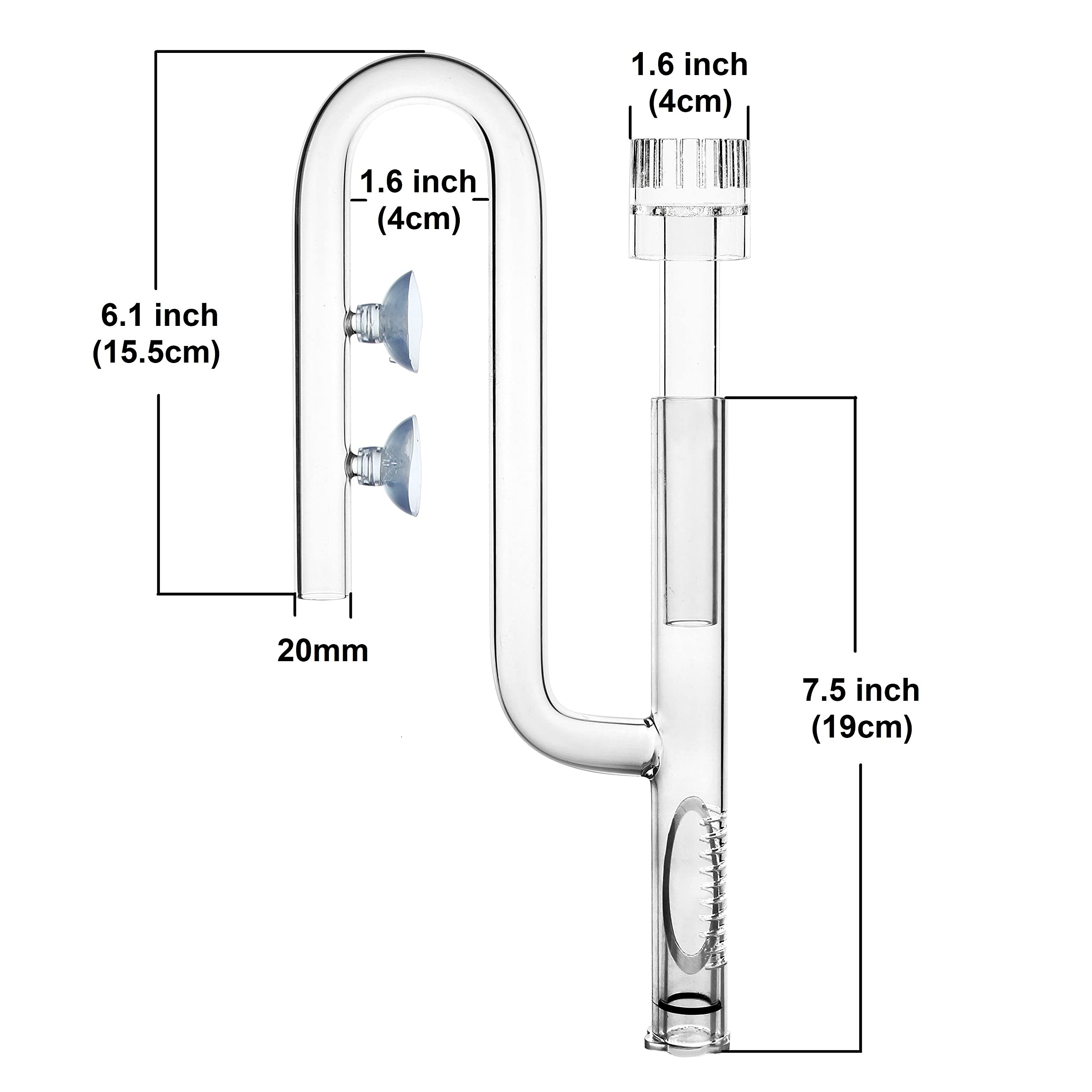 JARDLI Glass Lily Pipe Inflow with Surface Skimmer for 19/25mm Aquarium Tubing - 20mm Size, Ideal for Planted Tanks