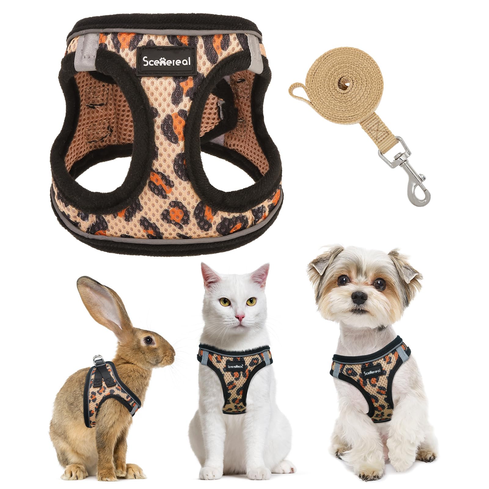 SCENEREAL Cat Harness & Leash Set Escape Proof - Adjustable Air Mesh Vest with Reflective Strips for Kittens, Puppies, Rabbits, 
