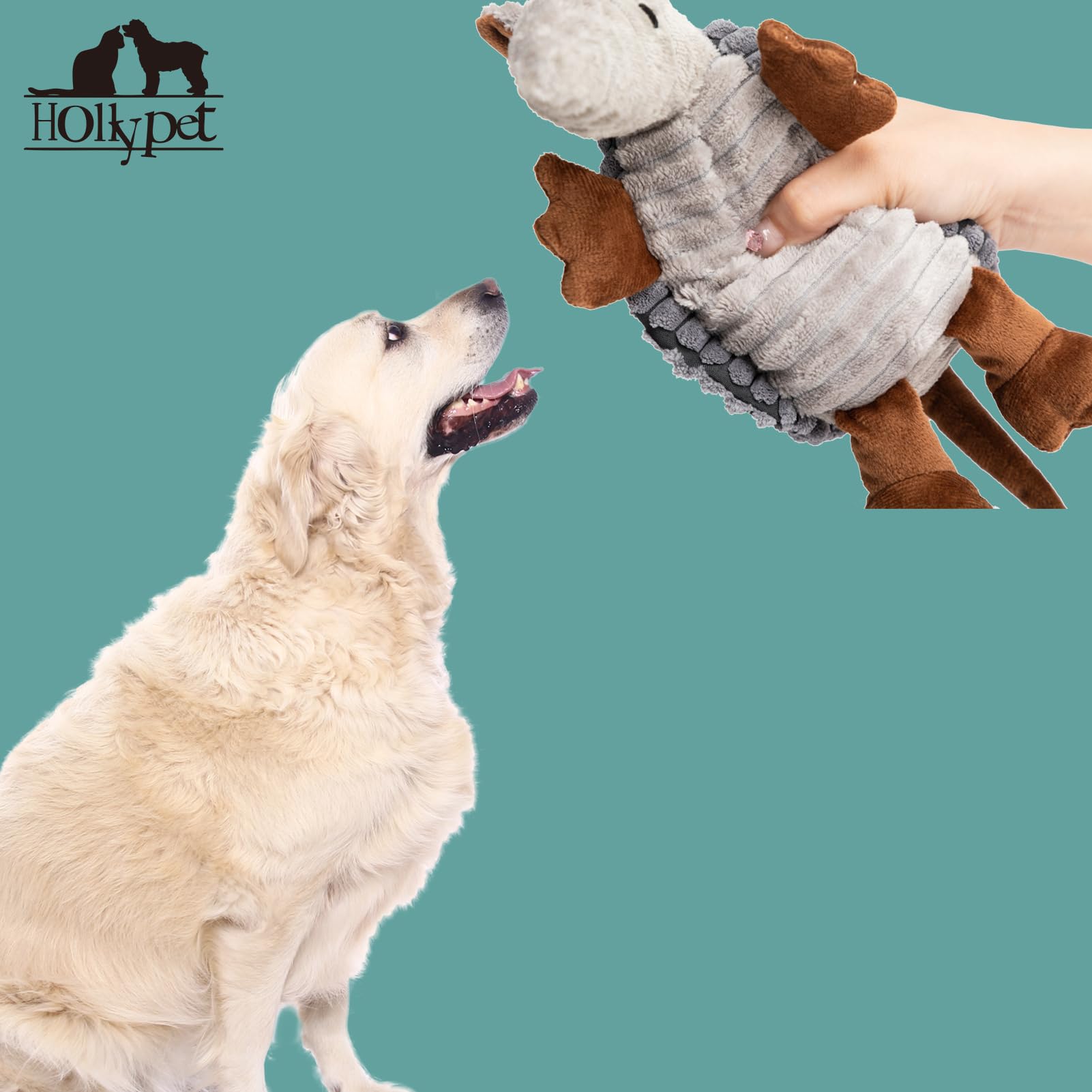 Hollypet Plush Dog Squeaky Toy Stuffed Armadillo Animal Pet Puppy Chew Toys With Clean Teeth For Small Medium Large All Breed Sizes Dogs, Dark Gray, 8 In