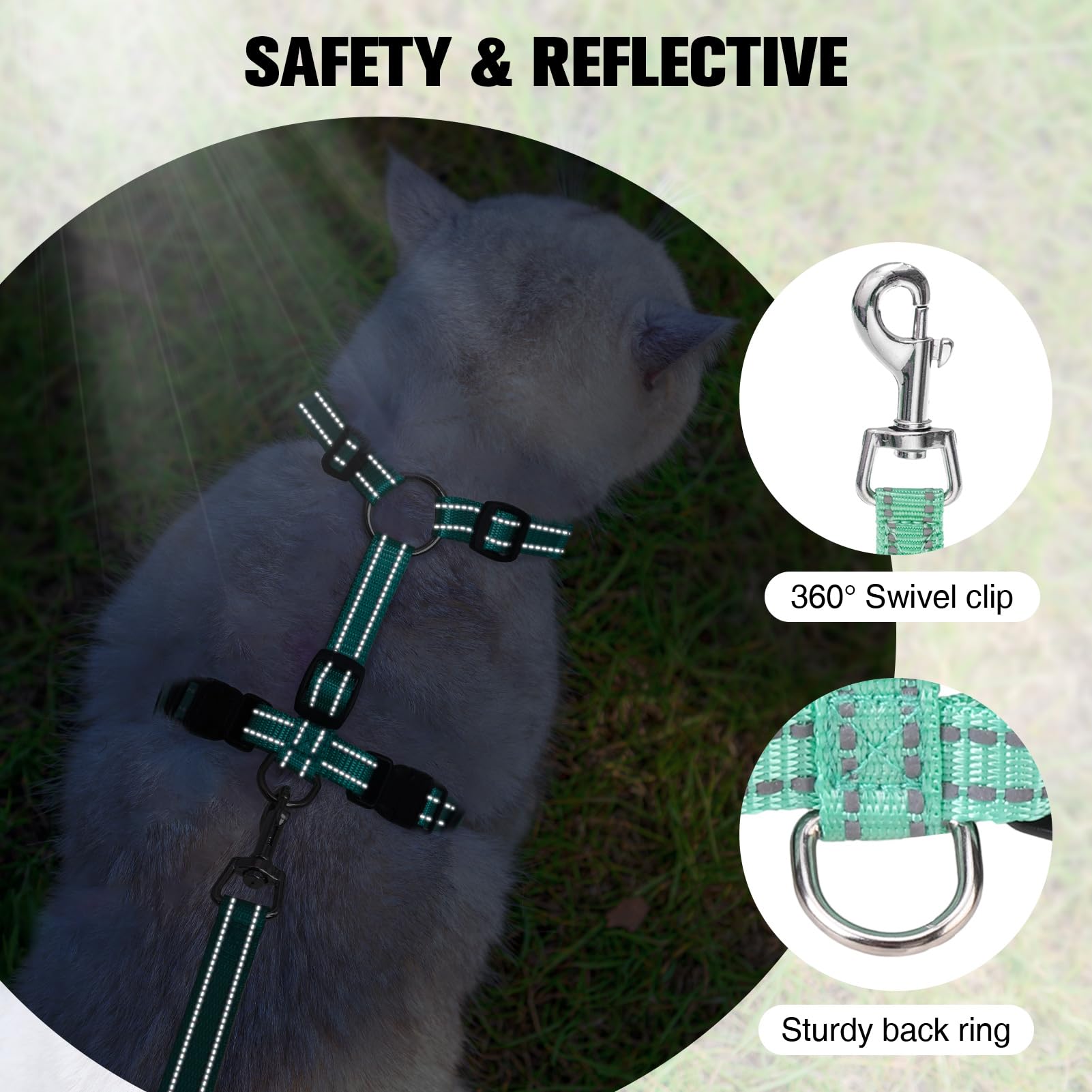 BEAUTYZOO Cat Harness and Leash Set, Escape Proof, Small (S), Pineapple Green, Soft Polyester, Adjustable for Walking and Travel