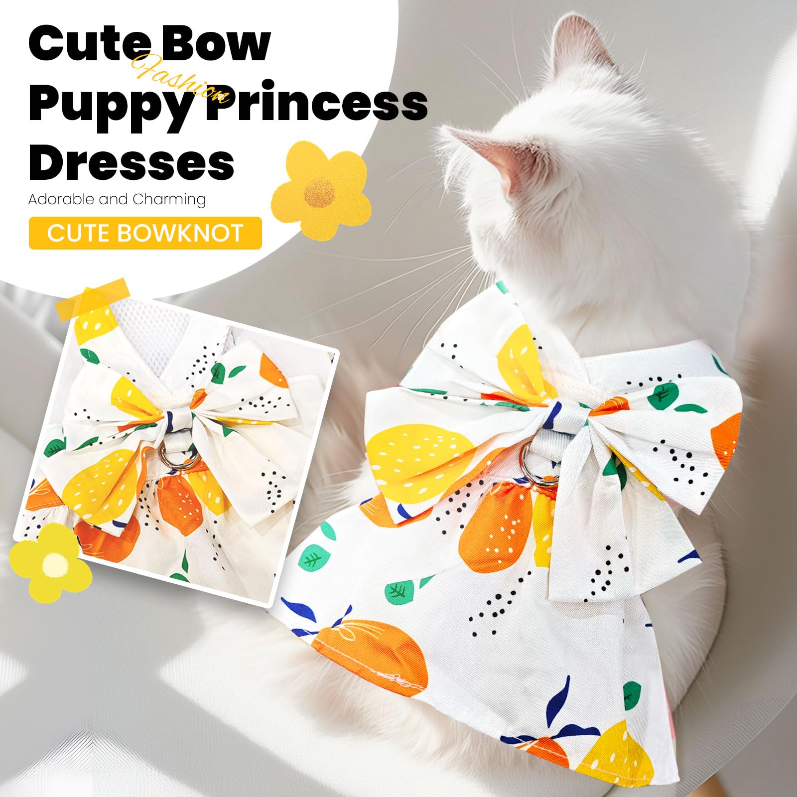 Abrrlo Cute Dog Dress Small Dog Clothes For Girls Female Puppy Outfits Yellow Lemon Pet Summer Clothes Bowknot Doggy Cat Princes