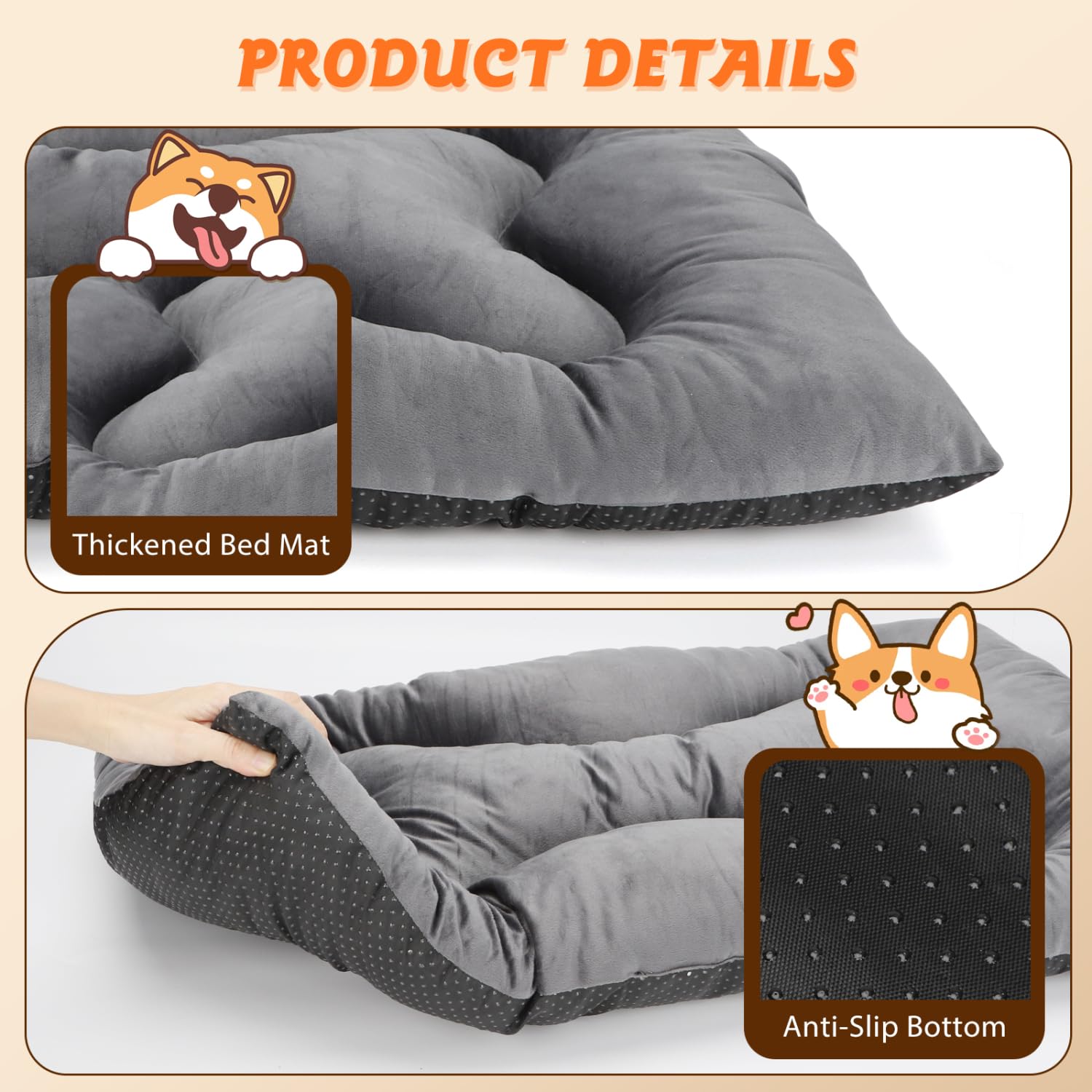 Nobleza Warm Dog Sleep Bed Mat For Cold, Winter Self-Heating Beds Pet Cat Crate Pad Fluffy Comfy Kennel Anti-Slip For Small Medi