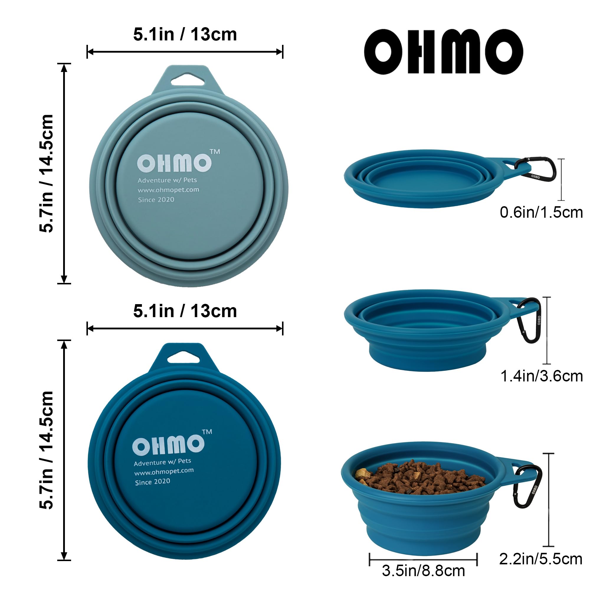Ohmo Collapsible Dog Bowl(2 Pack, Peacock&Light Blue 12Oz/400Ml) Premium Silicone Pet Water Bowls For Cats & Dogs, Portable Dog