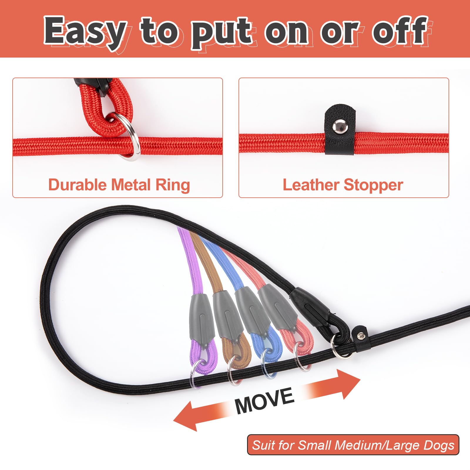 Fovrlzse 5-Pack Adjustable No-Pull Adjustable Slip Leads For Dogs - 5Ft Multi-Color Reflective For Small Dogs