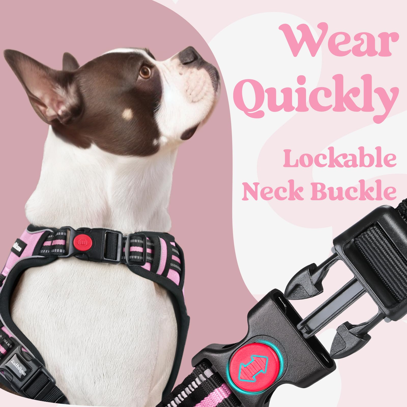 Rabbitgoo Dog Harness For Large, No Pull Pet Harness With 3 Buckles, Adjustable Soft Padded Pooch Vest With Instant Control Handle, Easy Walking Reflective Pet Vest For Extra Large Dogs, Pink, Xl