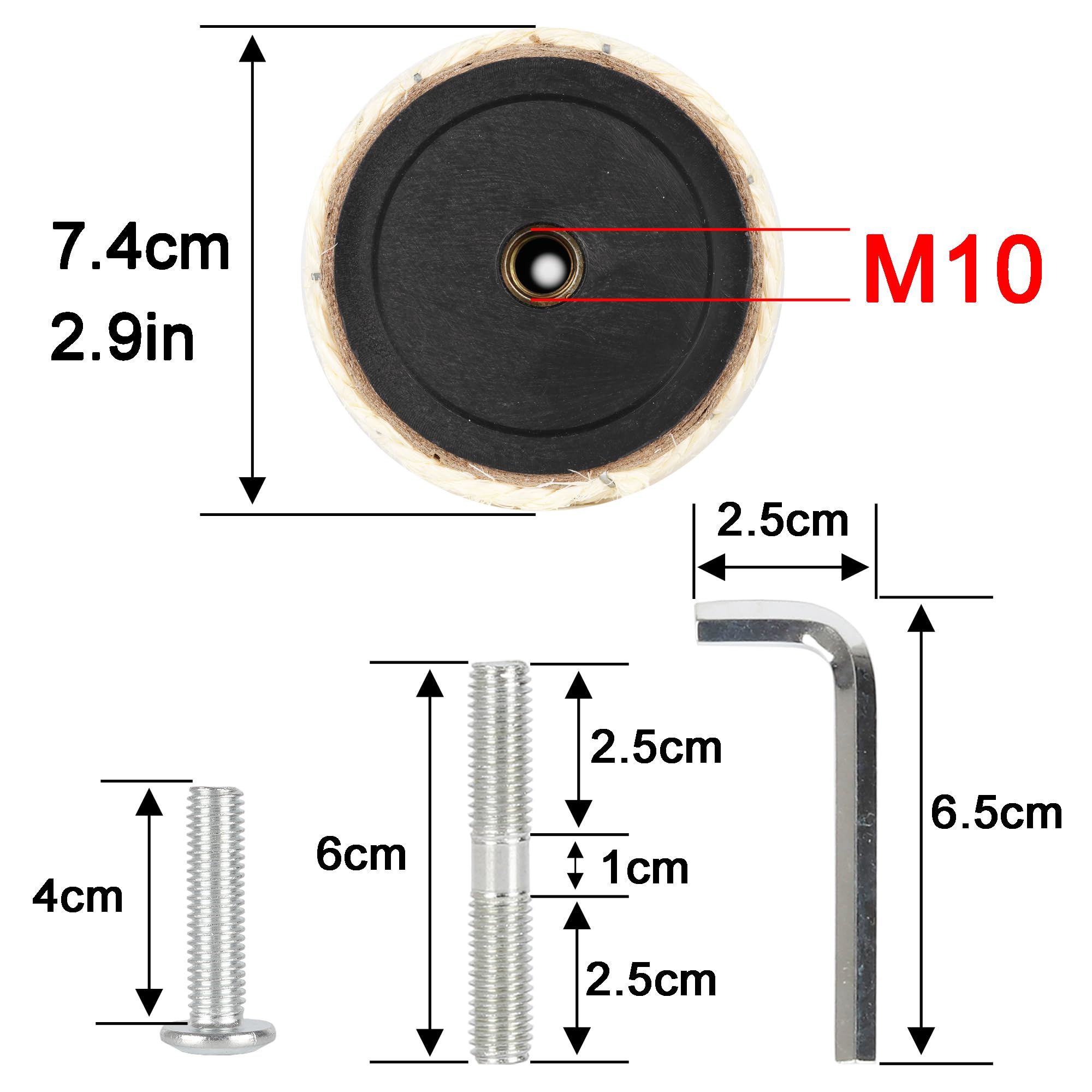 Neumiharo 4 Pcs 2.9In 7.4Cm Diameter Cat Tree Replacement Post Scratching Sisal Pole (M10, 17.7In/45Cm)