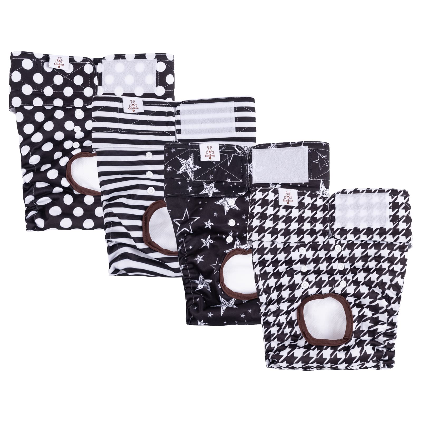 Cutebone Washable Female Dog Diapers 4 Pack Reusable Doggie Heat Diapers For Period Fmg01L