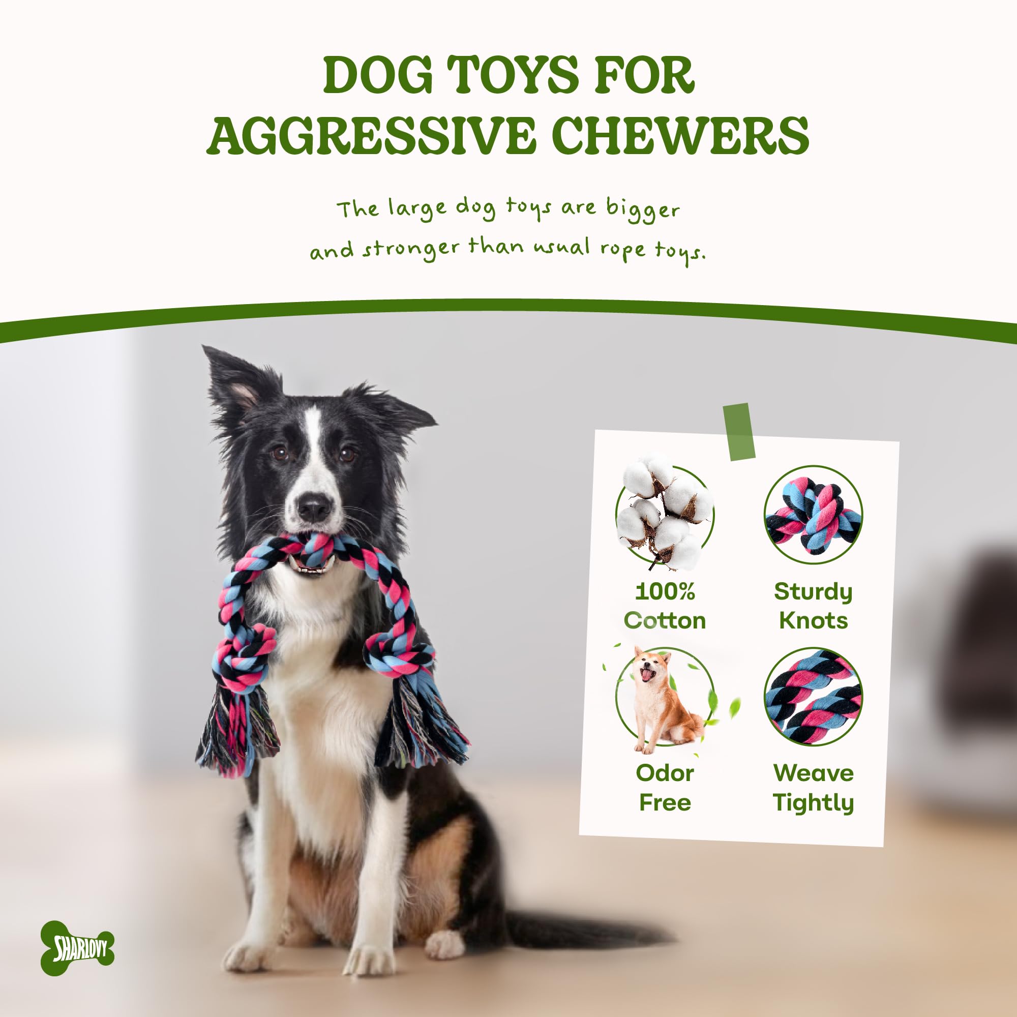 Sharlovy Dog Rope Toy For For Medium Dogs, Durable Cotton Dog Chew Toys For Aggressive Chewers, Interactive Tug Of War Dog Toys