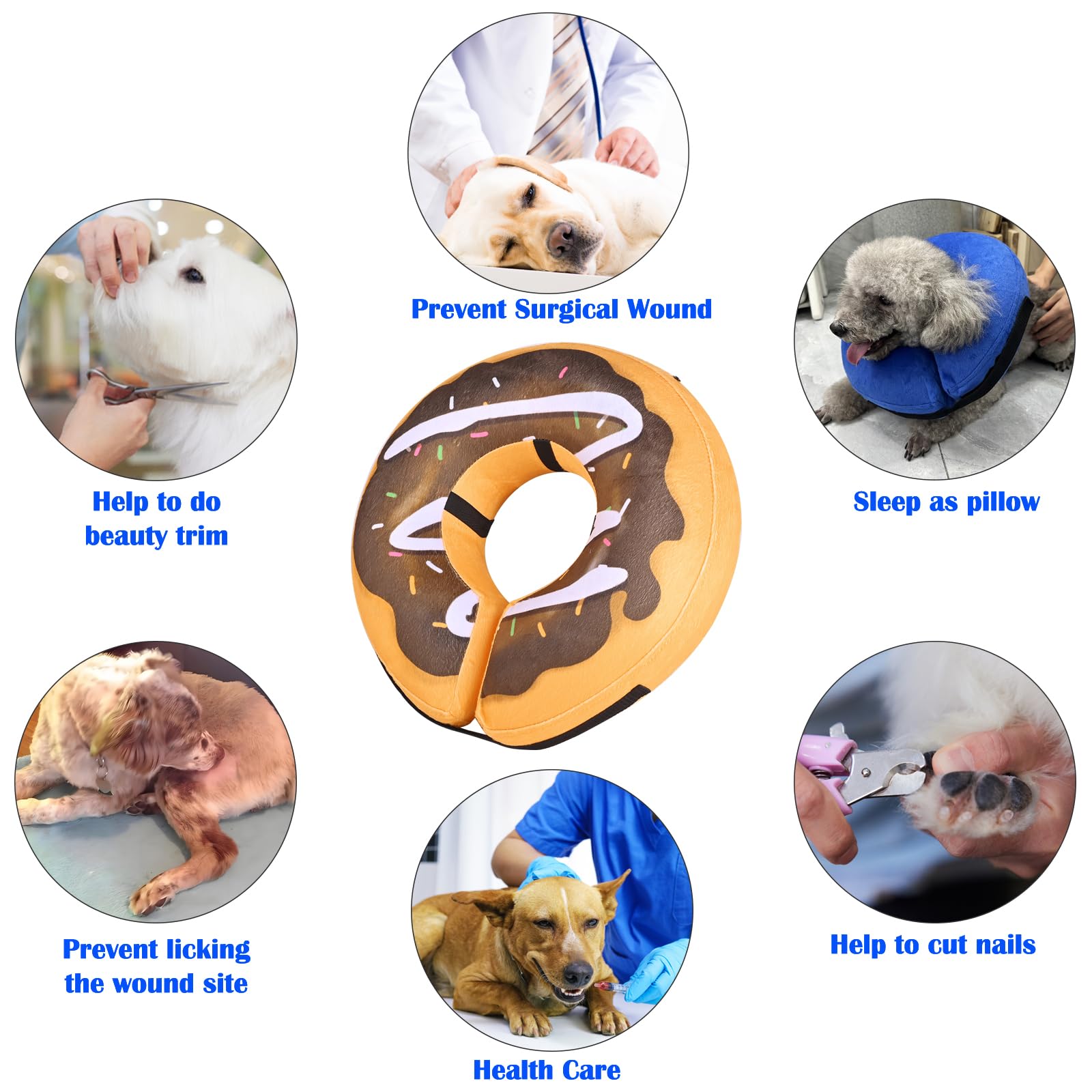 BGGo Inflatable Dog Cone, Soft Adjustable Blow up Donut Collar for After Surgery, E-Collar for Small, Medium, Large Dogs and Cat
