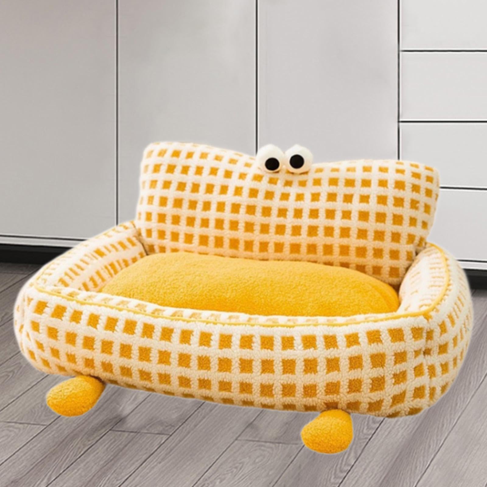 APIRILY Pet Couch Cozy Home Decoration Cartoon Playing Cat Bed for Indoor Room Puppy Yellow Medium | Pet Supplies | Cat Supplies