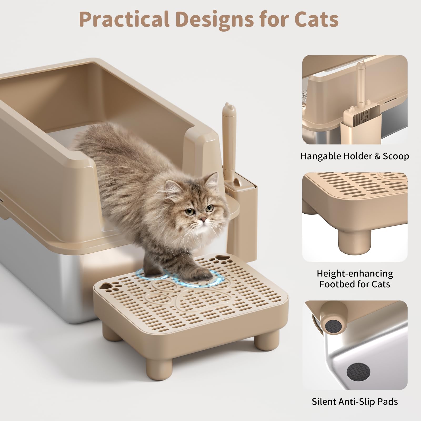 Enclosed Stainless Steel Cat Litter Box, Extra Xl Large With Lid, Metal Litter Box With High Sided, Easy Clean, Odorless, Anti-U