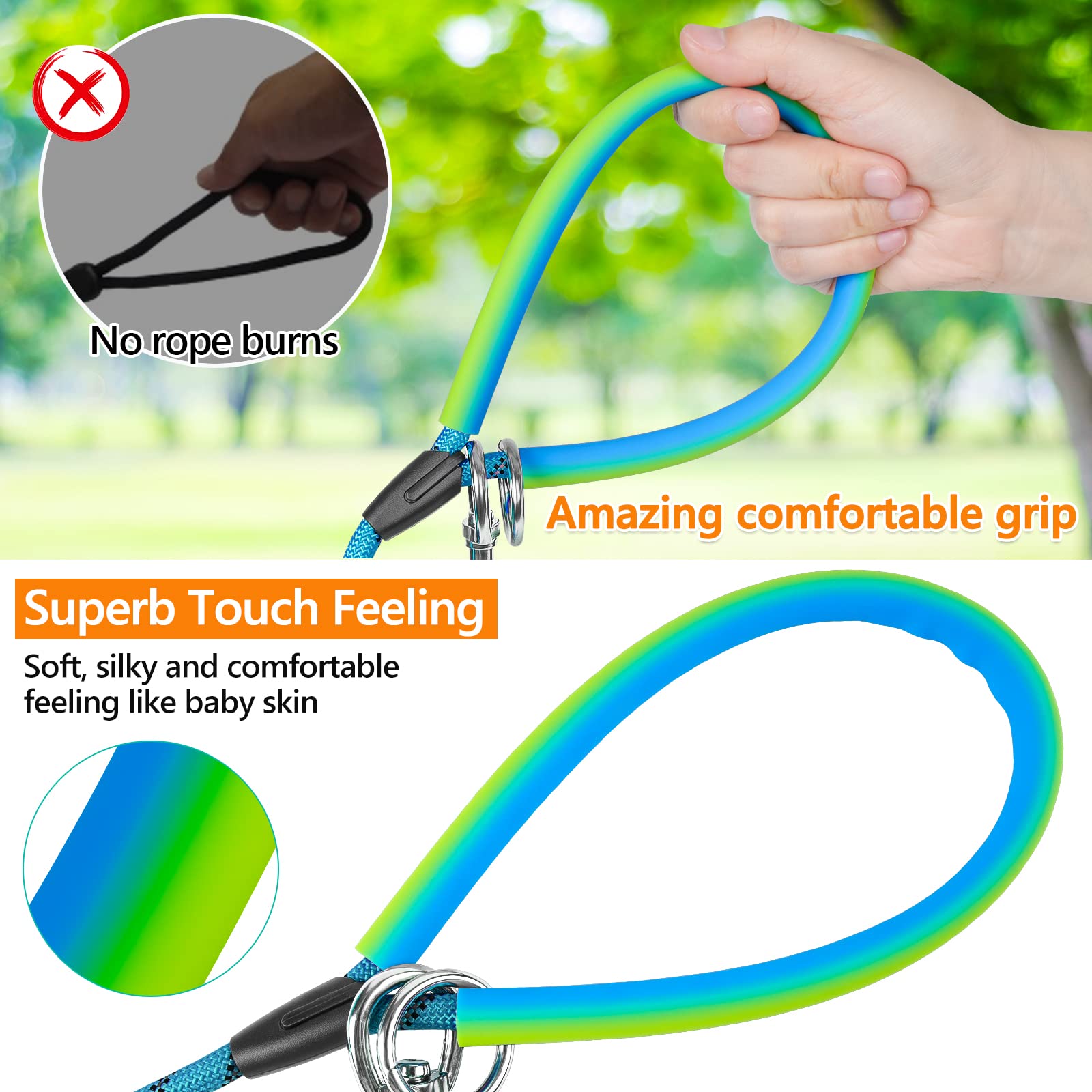 Ntr Dog Rope Leash, 15Ft Puppy Recall Training Lead, With 2 Swivel Hooks, Reflective Threads And Comfortable Handle, Puppy Leash
