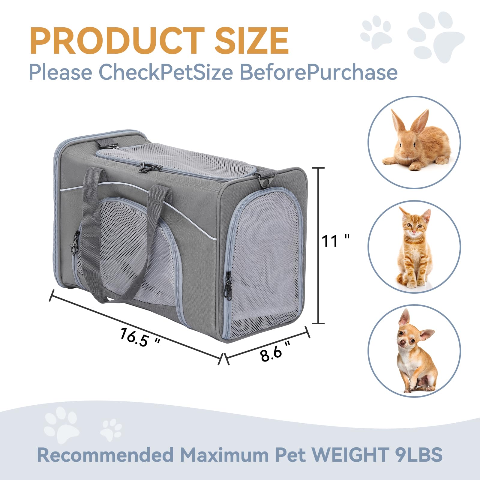 Petsfit Pet Carrier Airline/Tsa Approved Small Dogs, Kitten, Carriers For Small Medium Cats Under 9Lb, Collapsible Soft Sided Ca