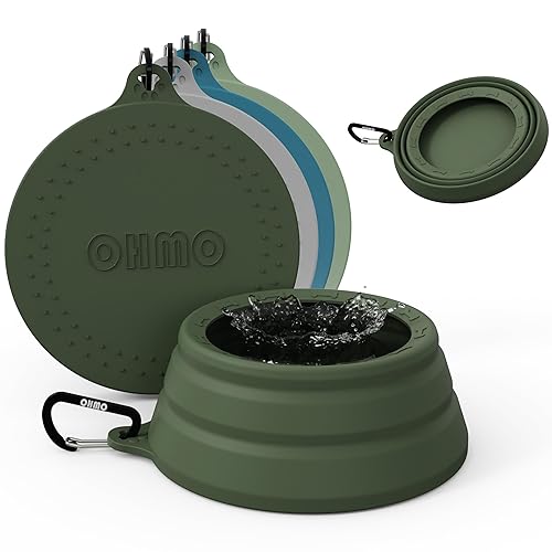 Ohmo-Collapsible Dog Water Bowl No Spill From Car Movement(24Oz Medium, Camo Green), Travel Dog Bowls, Less Splash Portable Pet Bowl For Road Trip, Cat Travel Accessories