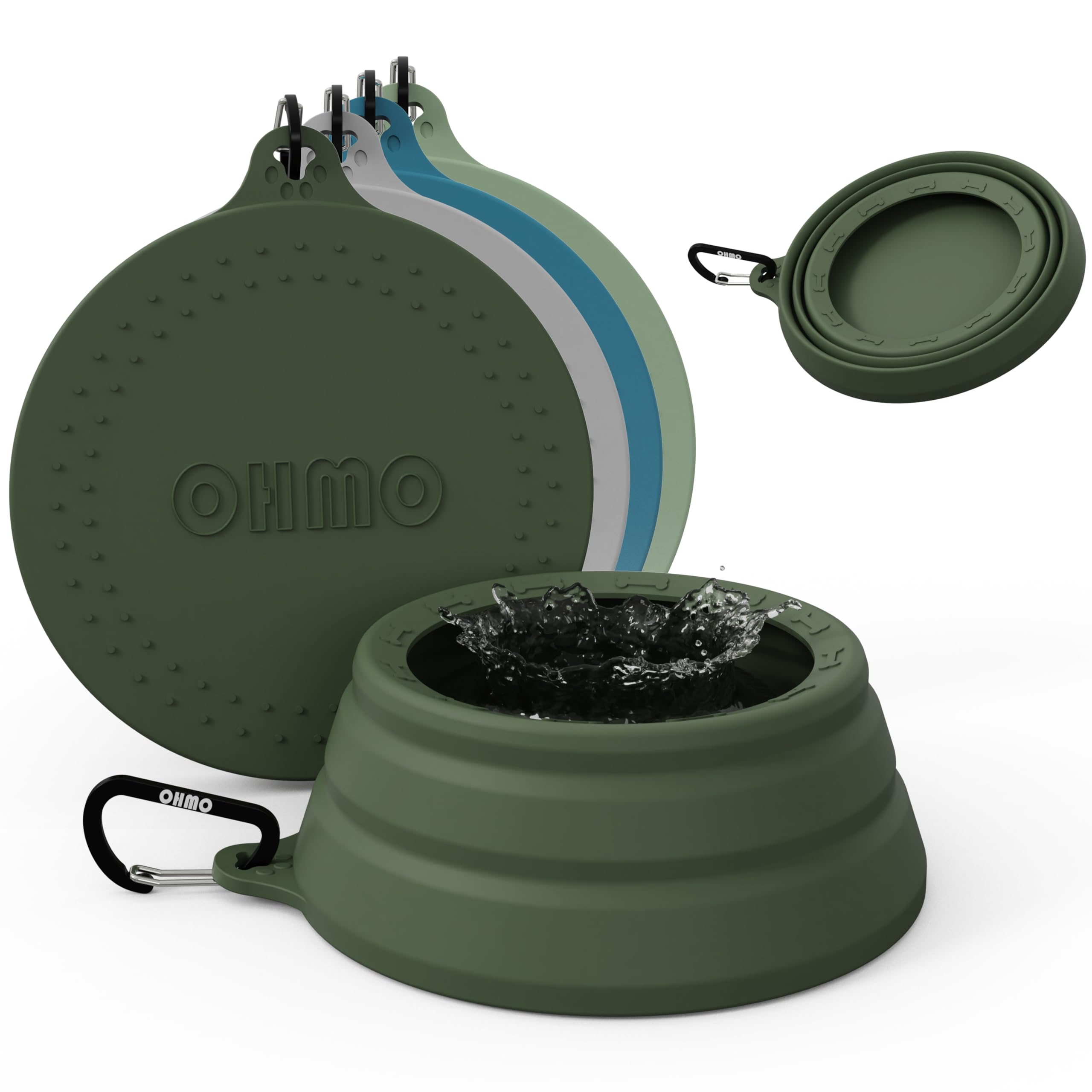 Ohmo-Collapsible Dog Water Bowl No Spill From Car Movement(24Oz Medium, Camo Green), Travel Dog Bowls, Less Splash Portable Pet Bowl For Road Trip, Cat Travel Accessories