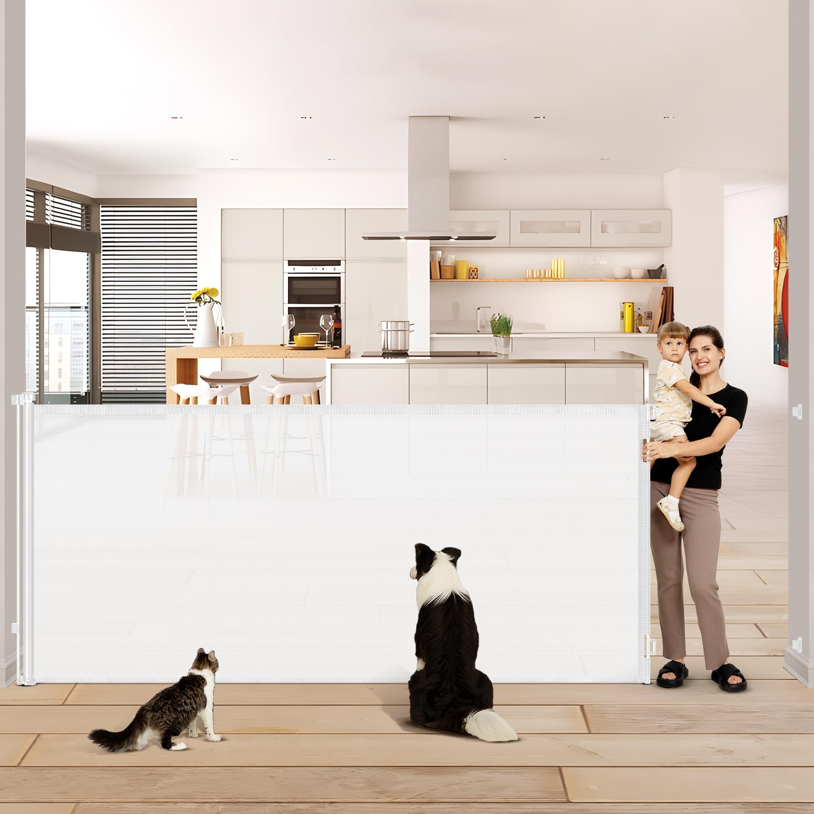 48 Inch Extra Tall Pet Gate 120'' Extra Long Retractable Baby Gate - No Jumping Over, Indoor Tall Retractable Dog Gate Outdoor E