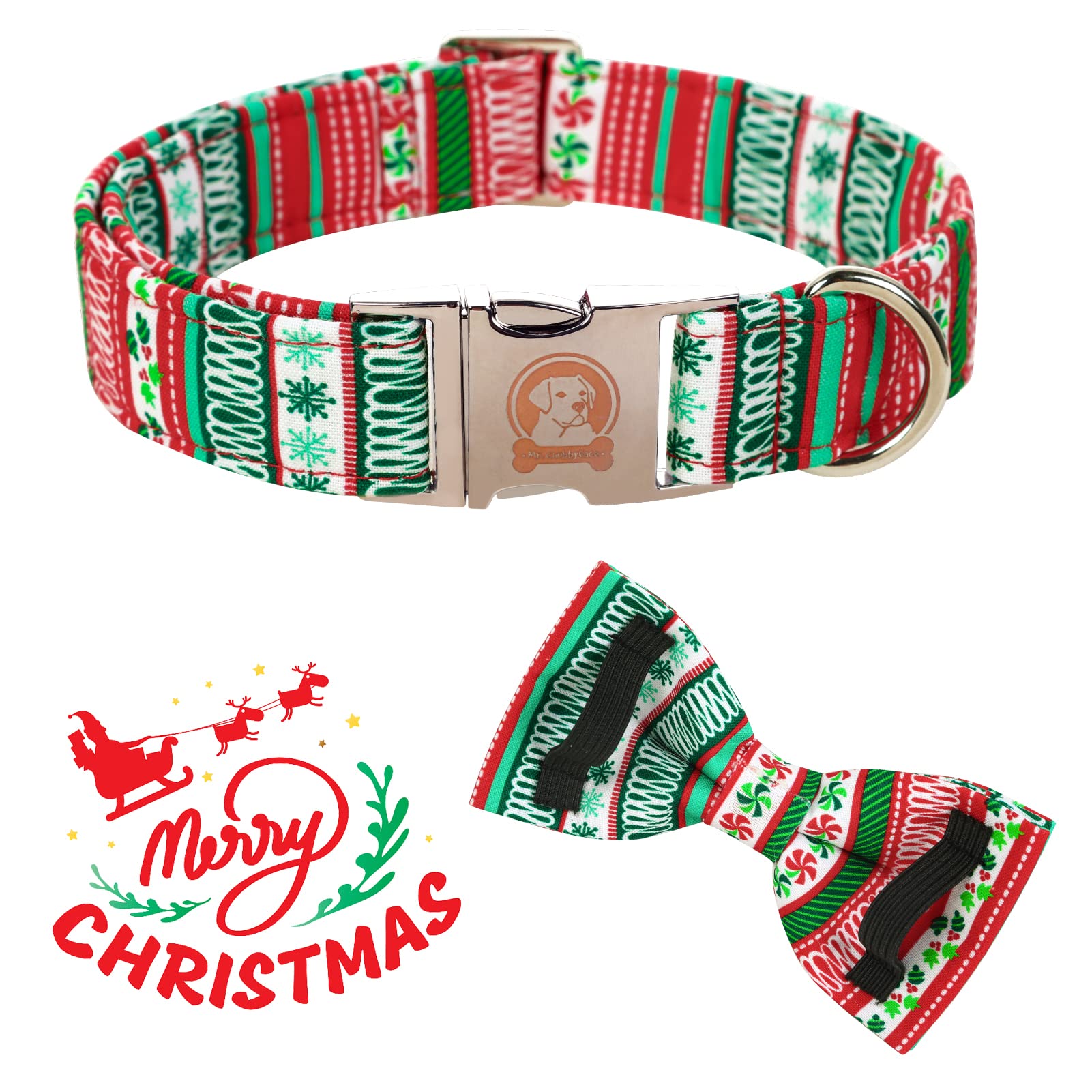 Mr. Chubbyface Christmas Plaid Dog Collar For Boy Girl Dogs Adjustable Red Green Dog Collar Bowtie For Small Medium Large Dogs