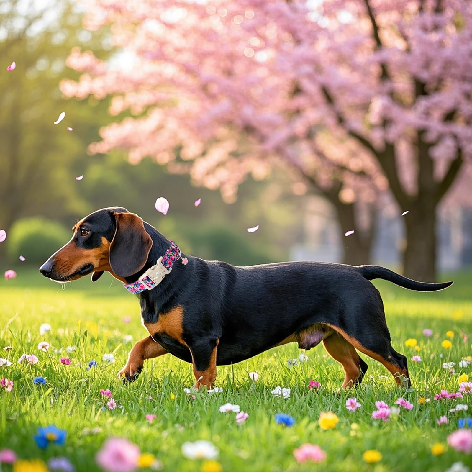 Mr.Chubbyface Spring Summer Dog Collar, Cute Pink Floral Dog Collars With Plastic Buckle, Light Adjustable Durable Pet Collar Fo