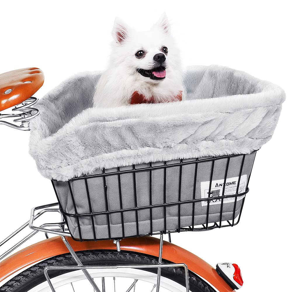 Anzome Dog Bike Basket Liner, Warm And Soft Small Pets Bike Basket Cover With Durable Canvas Outside,Easy To Install Comfort Padded Bike Basket Liner For Dog Carrier(Basket Not Included)-Grey